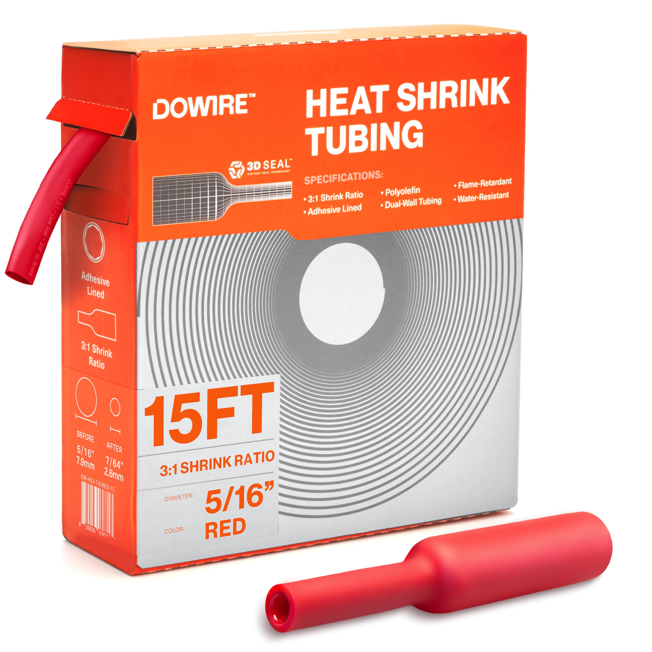 Dowire Heat Shrink Tubing 5/16" - Adhesive Lined - 3:1 Ratio - Waterproof Marine Grade Shrink Tube - Wire Shrink Wrap Tubing - Red - 15 Feet