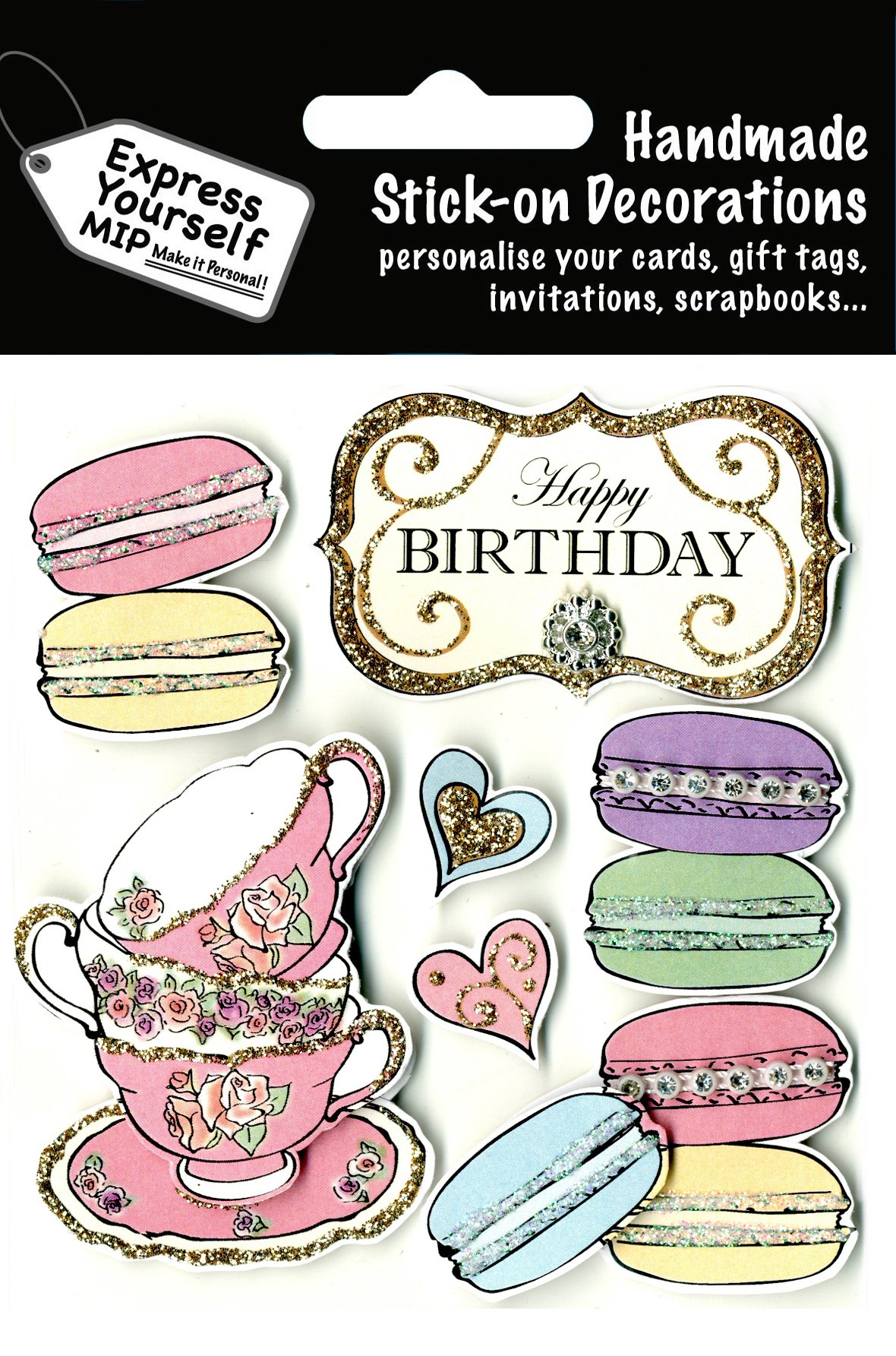 Express Yourself MIP, self Adhesive, Macaroons & Teacups Toppers - Ideal for Card Making, Scrapbooking, Papercrafts, Childrens Crafts etc
