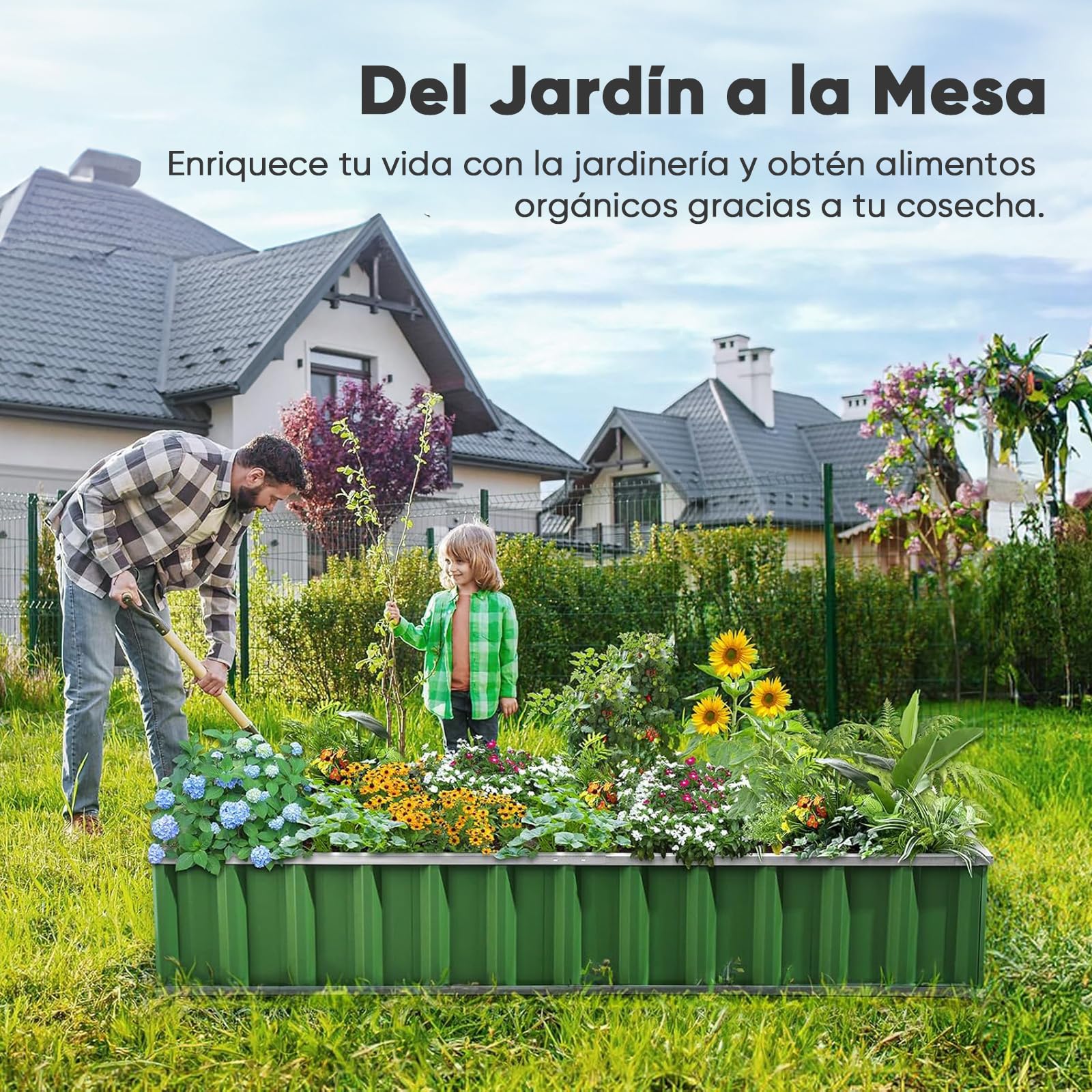 KING BIRD Jardineras Elevadas de Metal Galvanizado, Macetero para Exterior para Verduras, Hierbas, Flores, 174x90x30cm, Verde