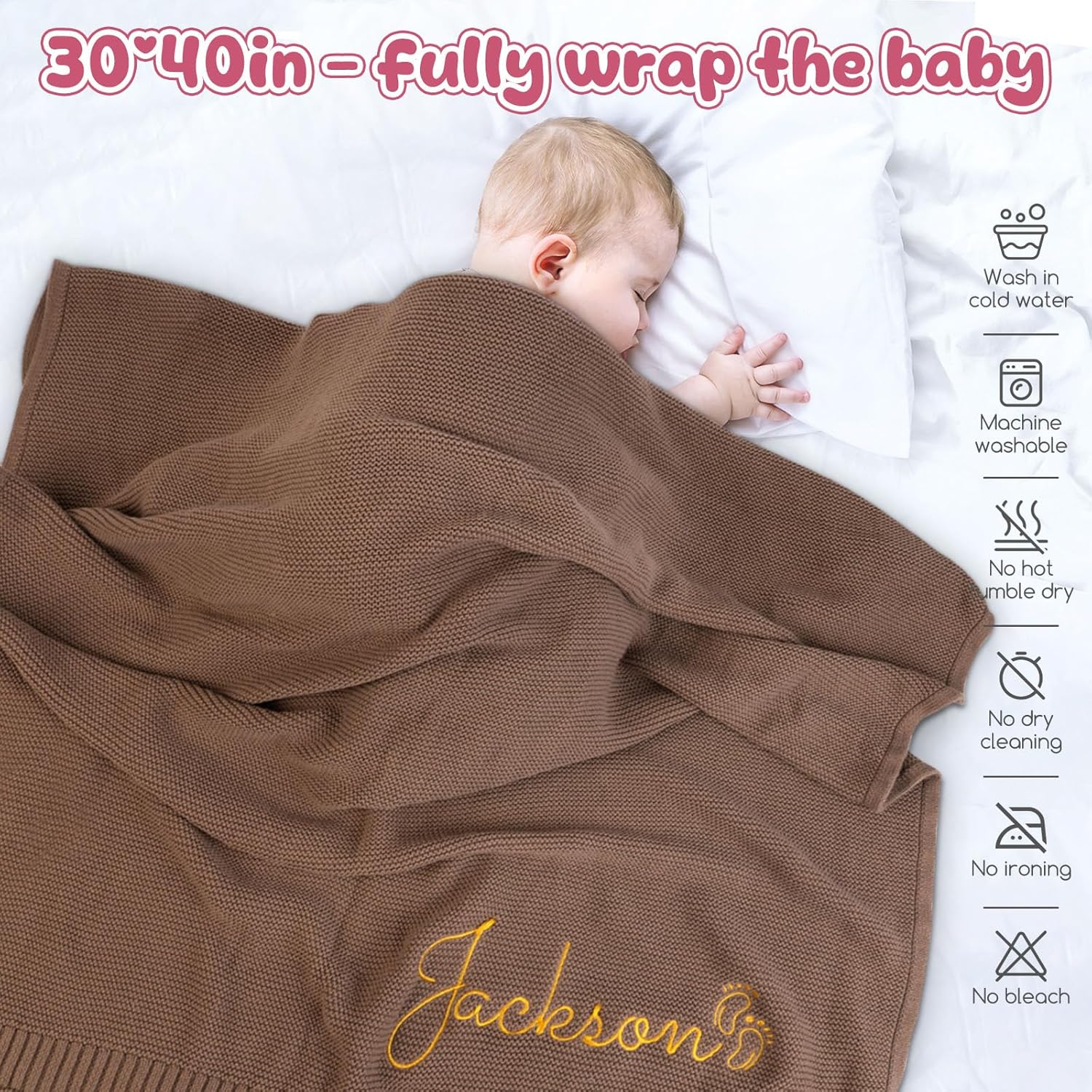 Personalized Baby Blanket Embroidered with Name, Custom Knit Baby Blanket for Girls Boys, 30x40in Customized Baby Blanket for Personalized Baby Gifts, Unisex for Newborn - Image 9