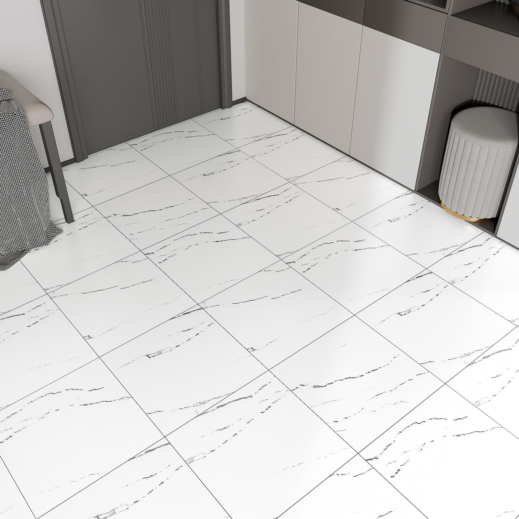 FunStick 30x30CM 30 Losetas Vinilicas Adhesivas Suelo Vinilo Autoadhesivo Marmol Blanco Baldosas Autoadhesivas de PVC Cocina Comedor Impermeable Suelo Vinilico Blanco Azulejos Suelo Adhesivos Baño