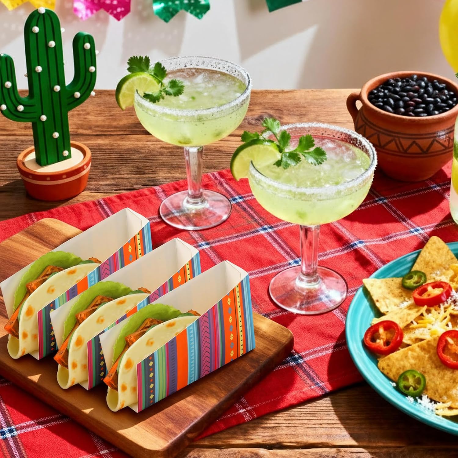 50 Pcs Paper Taco Holders, Mexican Disposable Taco Holders for Parties