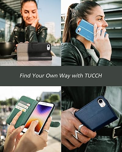 Miniatura 9 de TUCCH Funda tipo cartera para iPhone SE 2022SE 2020iPhone 87, piel sintética de alta calidad con ranura para tarjeta de soporte, funda magnética con