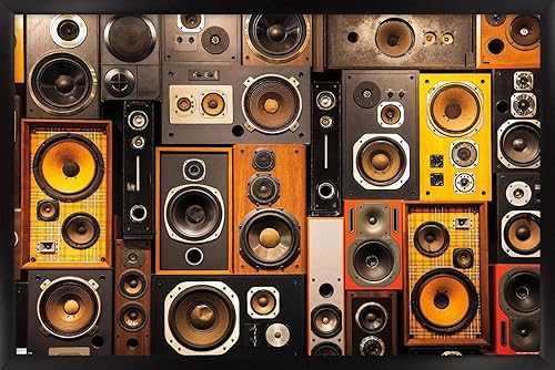 Trends International Póster de pared con altavoz retro, 22.375 x 34 pulgadas, versión enmarcada en negro