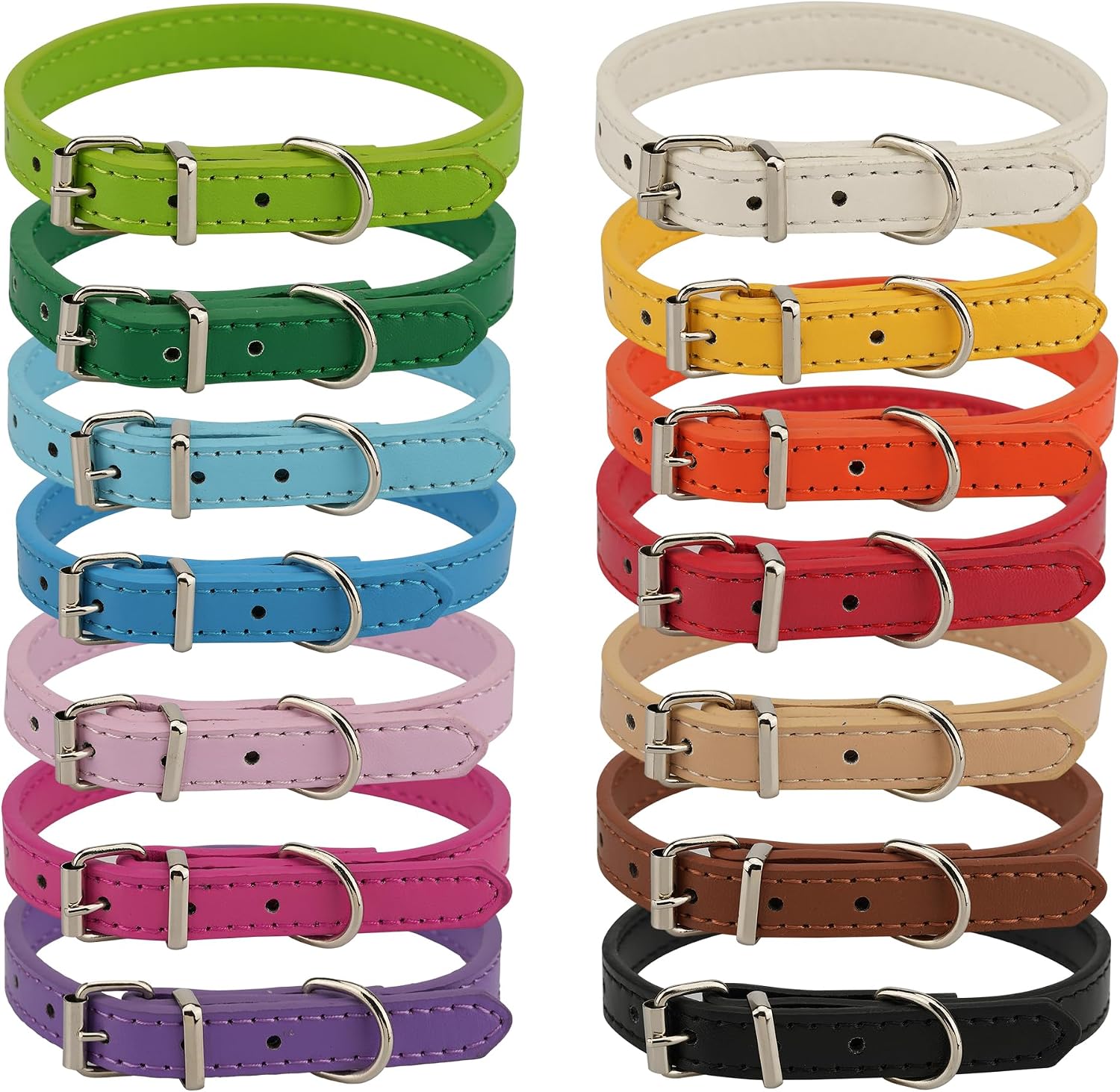 14 Color Puppy Collars for Litter Adjustable PU Leather Dog Collar for Small Newborn Pets