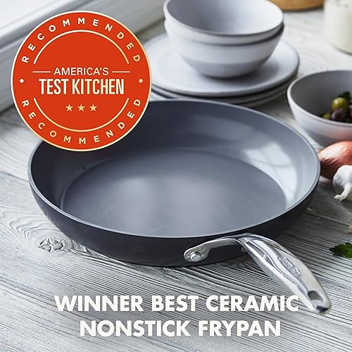 Miniatura 4 de GreenPan Valencia Pro - Juego de sartenes antiadherentes de cerámica anodizada dura y saludable de 10 y 12 pulgadas, gris y sartén antiadherente de