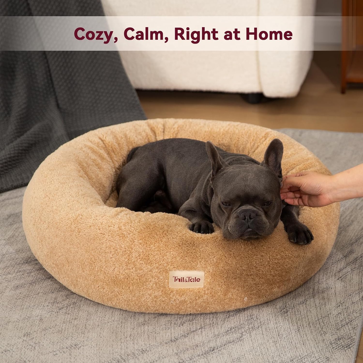 Cooling Calming Donut Dog Bed for Small Dogs & Cats – Orthopedic Memory Foam Round Pet Bed for Anxiety Relief & Joint Support, Waterproof Liner, Washable Removable Cover, Non-Slip Bottom