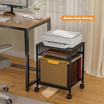 Mobile Filing Cabinet, Solid Wood Storage Box, Stand With Storage Drawer, Cart File Folder Organizer Beside Under Desk For Office Home