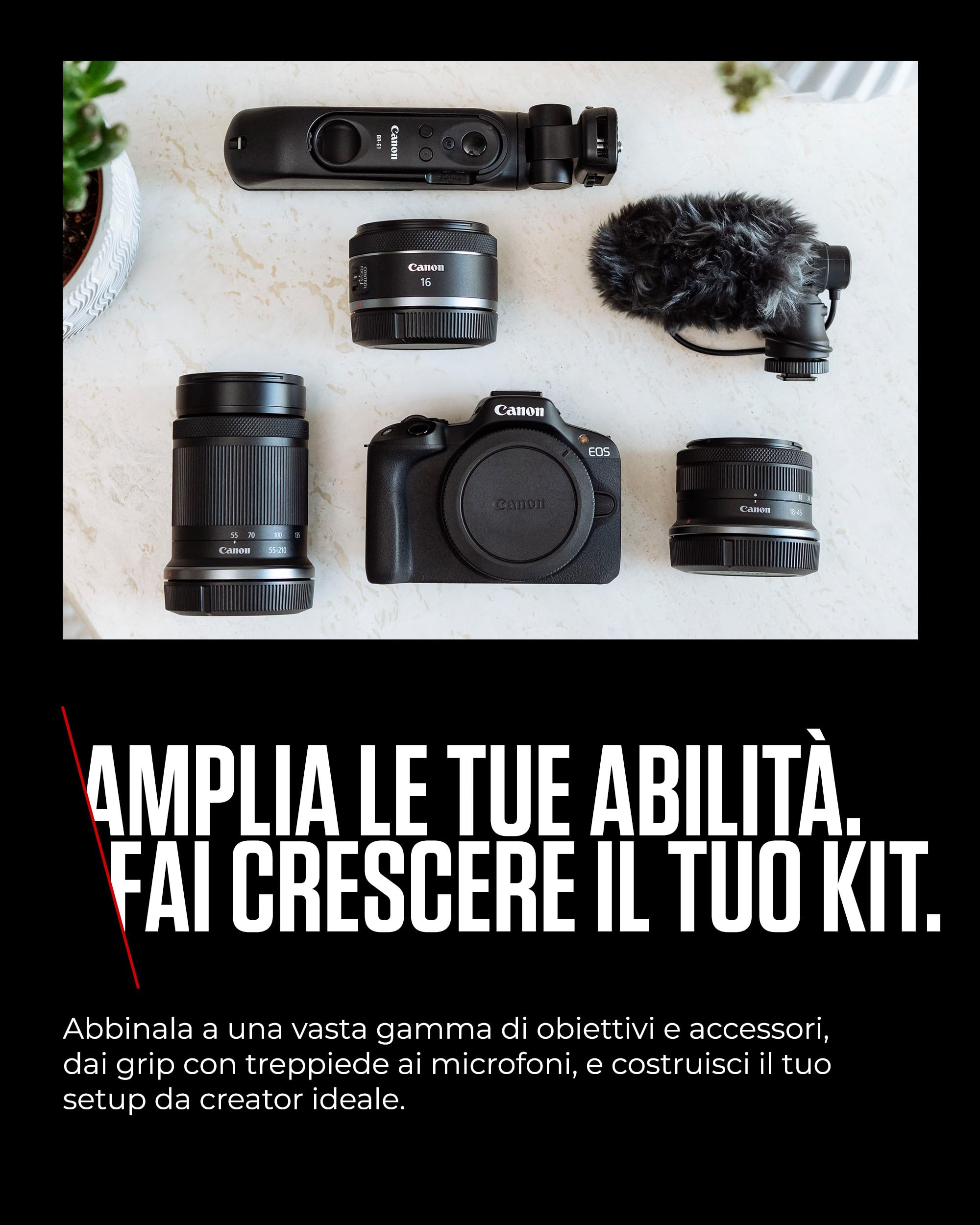 Canon EOS R50 APS-C Mirrorless + RF-S 18-45 + 75-300mm Kit Doppio Zoom (24,2 Mp,- Fino a 15fps, DIGIC X, Video 4K UHD Fino 30p, Dual Pixel CMOS Auto Focus II, Disp, Lay Touch Ordinetabile 7,5 cm)