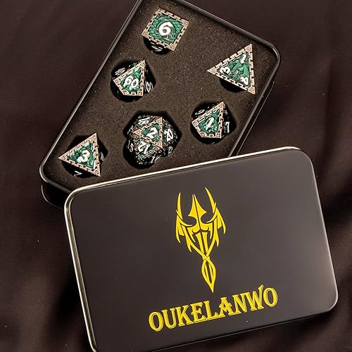 Miniatura 7 de OUKELANWO - Juego de dados Dungeons and Dragons RPG, juego de dados de juego de rol, juego de dados poliédricos de metal D + D, rollo D20 D12 D10 D8