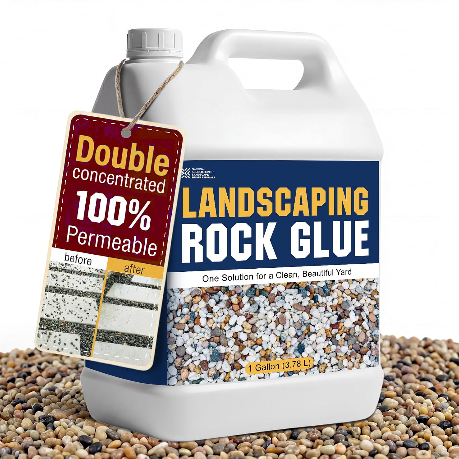 Teexpert Rock Glue for Landscaping: 1 Gallon Double Concentrated Strong Gravel Binder Permeable Stone Adhesive Fast-Dry for Pea, Long-Lasting Rocks Stabilizer for Landscape Outdoor Yards Garden Patio