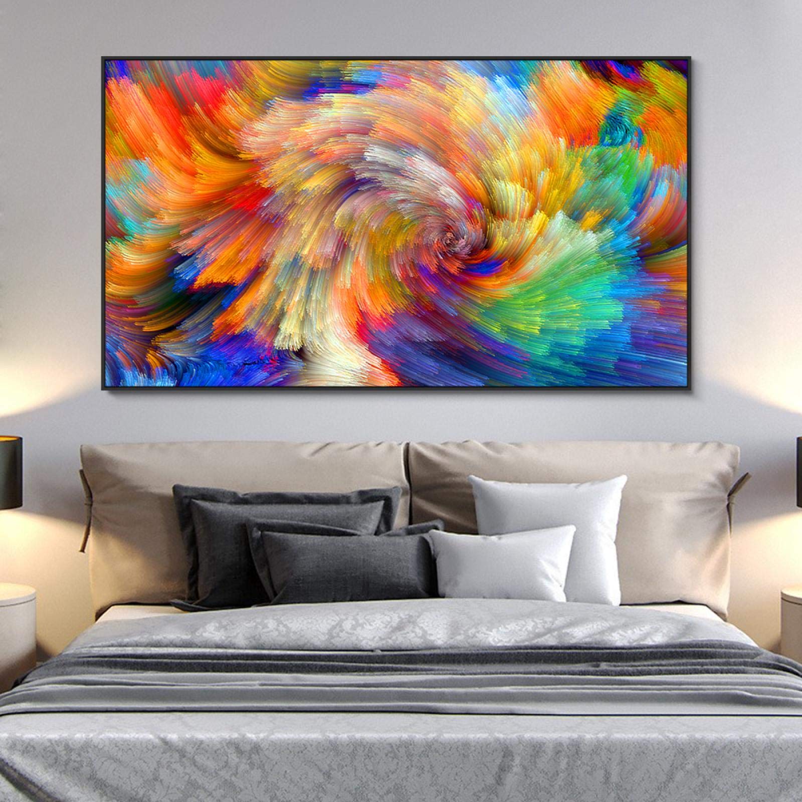 Rumlly Abstrakcyjna farba tęcza Splash Painting na płótnie, obrazy ścienne do salonu, plakat i nadruki, nowoczesna dekoracja domu, 80 x 160 cm, bez ramy