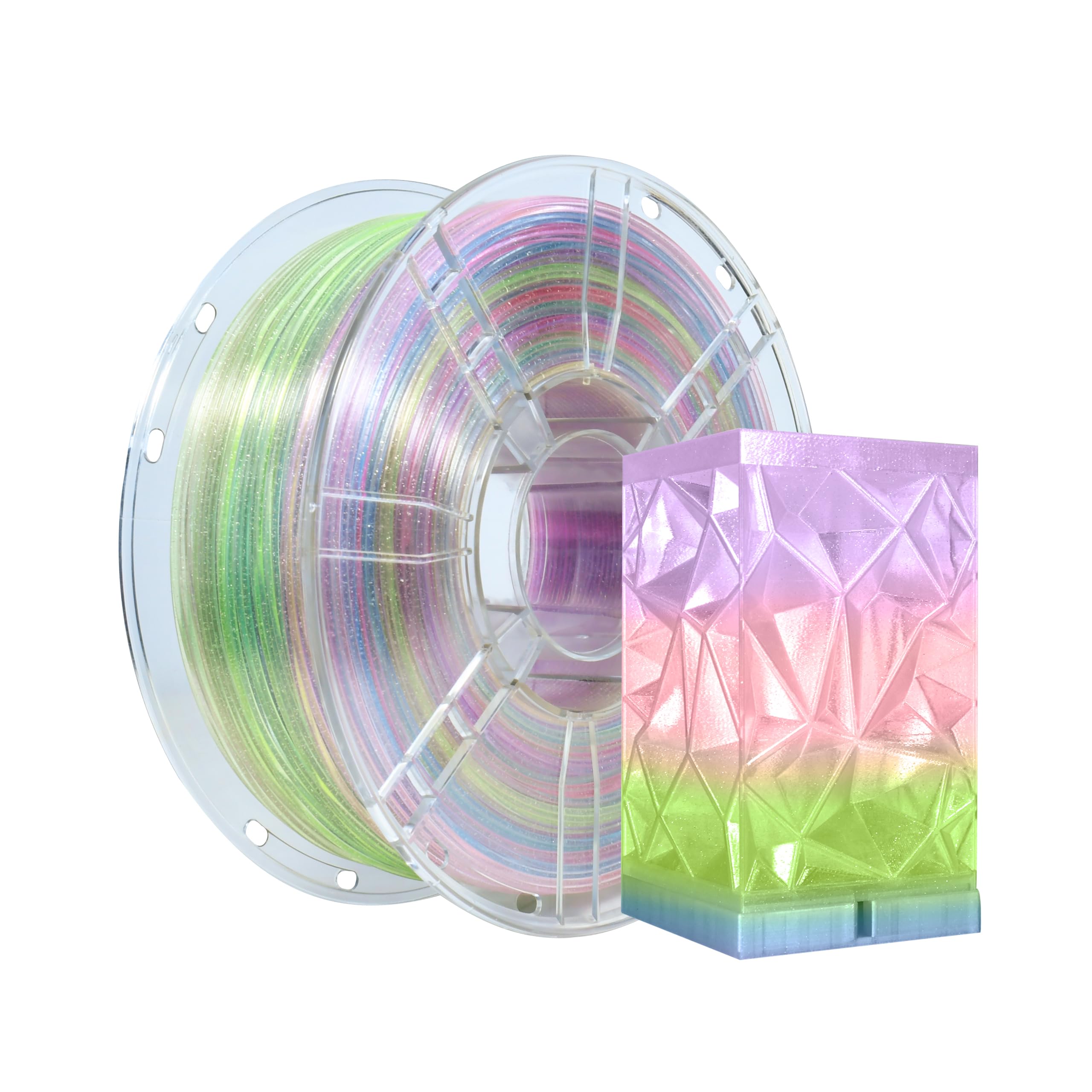 iBOSS 3D Printer Filament Clear PLA Plus, Multicolor Transparent Transition Glitter Filament, 1.75mm Rainbow Multicolor PLA+ Filament, 3D Printing