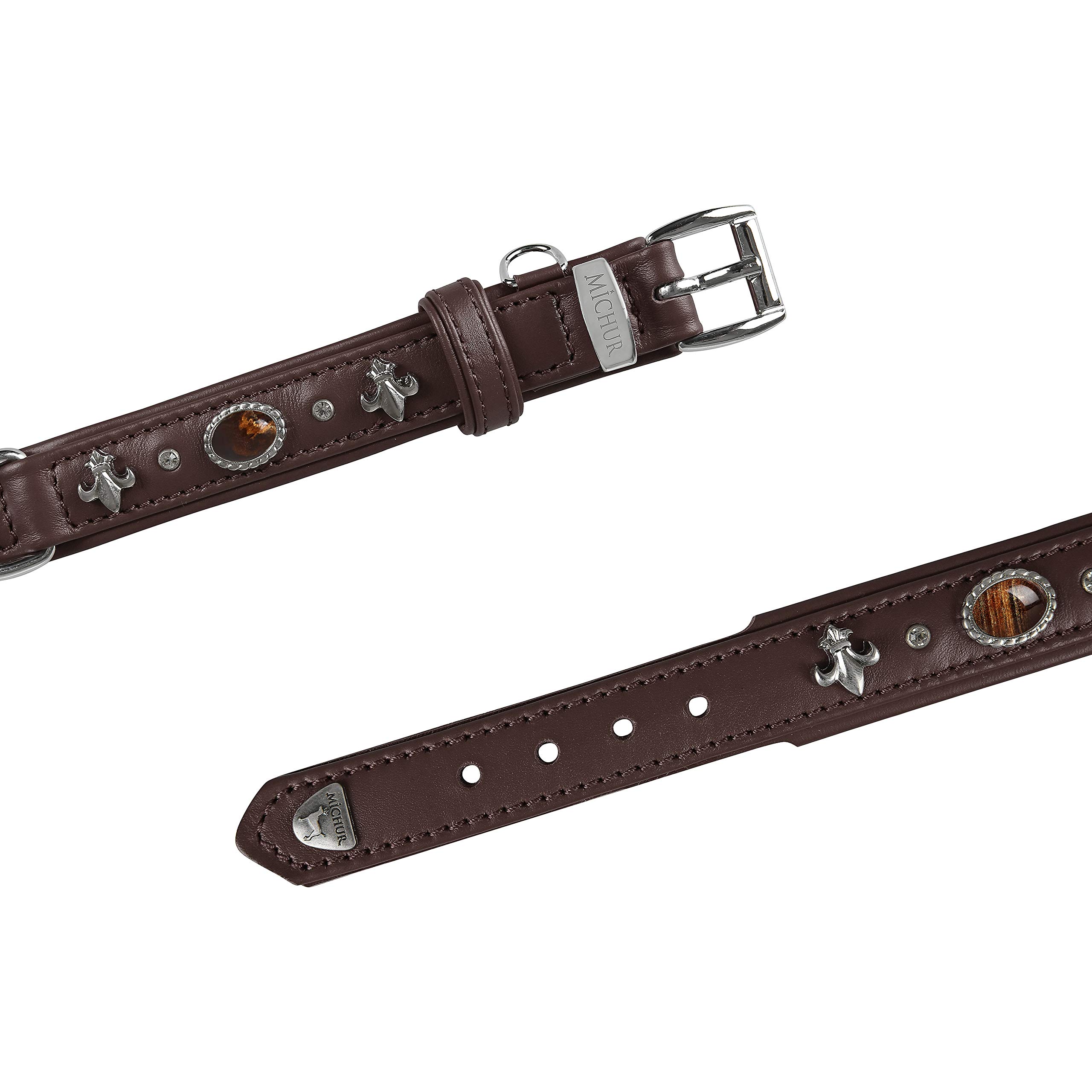 Michur Gala Hundehalsband Aus Leder – Schwarz, Mit Lilien, Strasssteinen & Kristall, Für Halsumfang 36–41 Cm