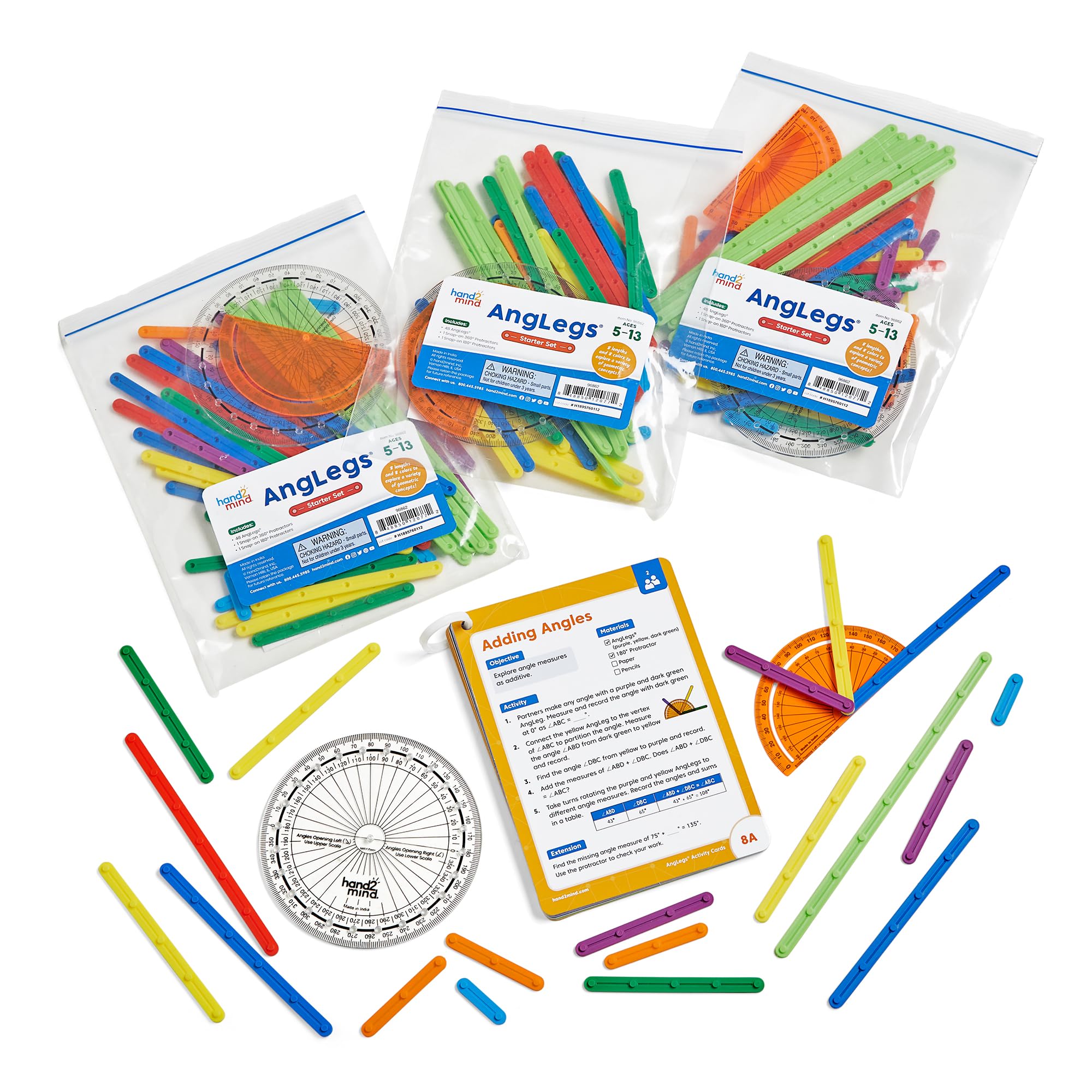 hand2mind AngLegs Classroom Set with 30 Protractors, Geometry Manipulatives, Geometric Shapes for Classroom, Montessori Math Materials, Math Teaching Tools, 4th Grade Math Manipulatives for Kids - Image 2