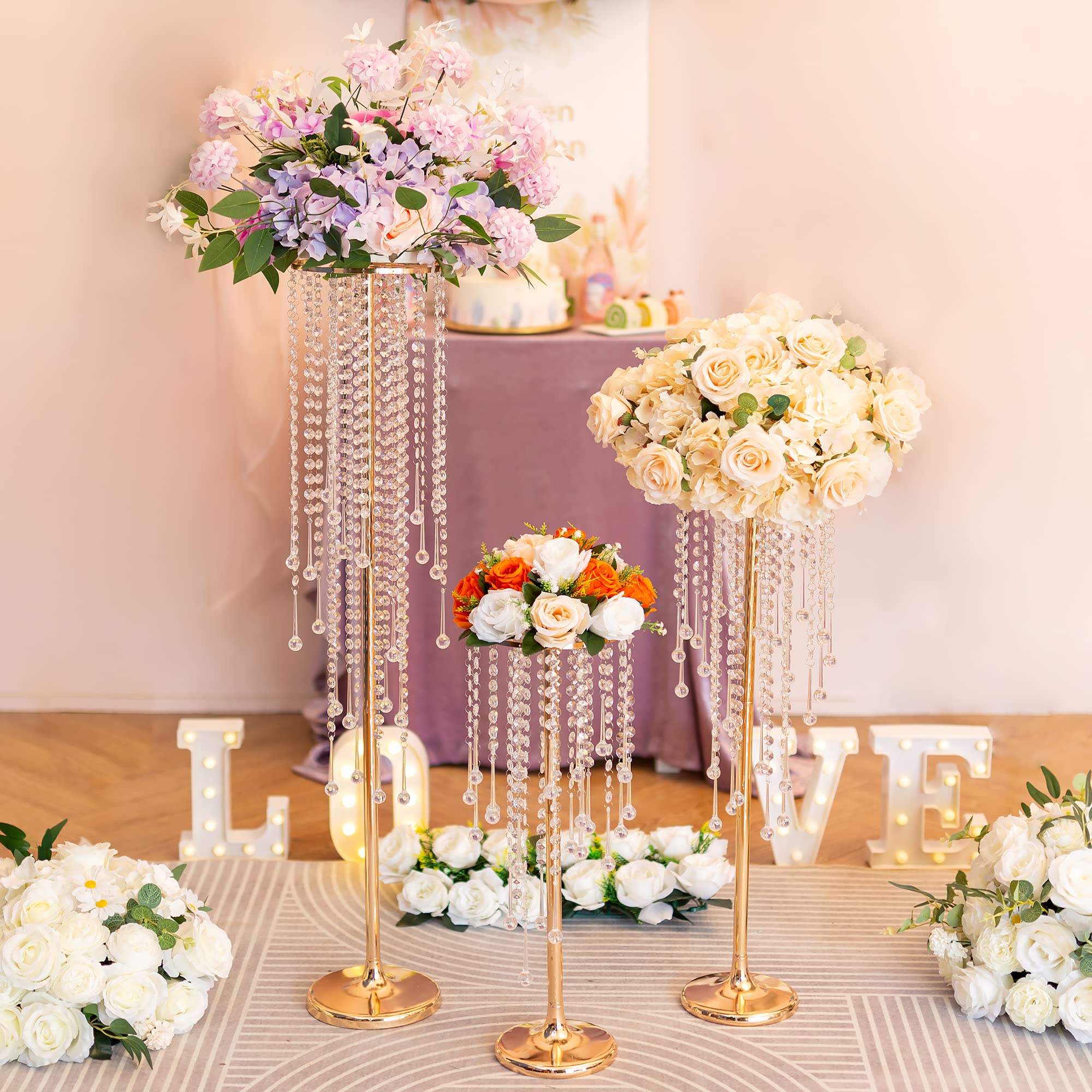 Sziqiq 75cm Alto Vaso Centrotavola per Fiori - 2 Pezzi Centrotavola per Matrimonio in Metallo Dorato per Guinzagli Stradali da Pavimento Per Eventi Battesimo Festa Matrimonio Ricevimento