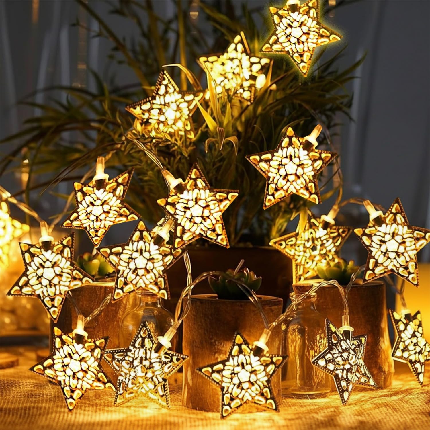 Party Propz Golden Metal Star Lights for Decoration -1 Pc, 4m,10 LED Lights for Home Decoration, Decorative Light, Star Lights for Home Decorations, Kids Room Decor Items