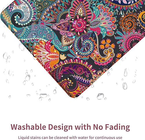 Miniatura 5 de Seorsok Alfombrilla de mouse cuadrada estética bohemia vintage, diseño personalizado para oficina y hogar, tapete de mouse étnico antiguo