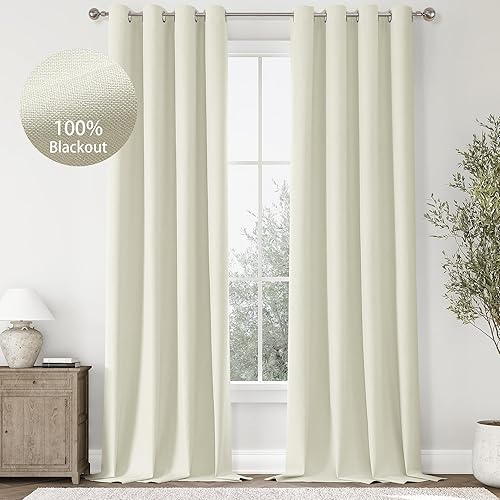 Miniatura 113 de ChrisDowa Cortinas 100% opacas de abedul liso de 96 pulgadas de largo, 2 paneles para dormitorio, sala de estar, oscurecimiento de la habitación de