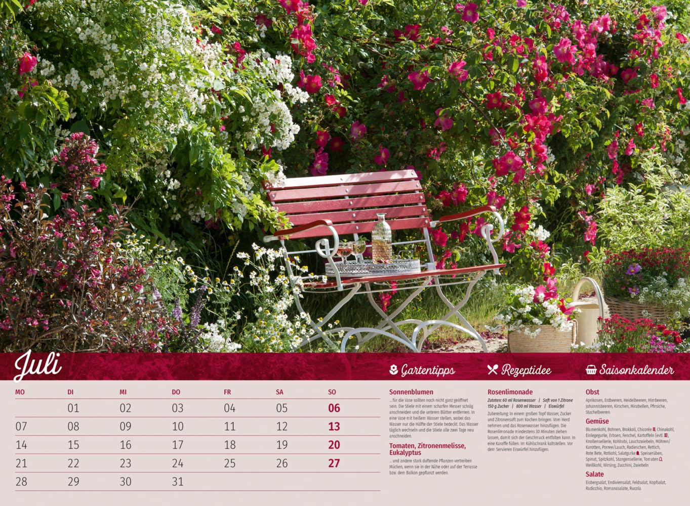 Landliebe Kalender 2025, Wandkalender im Querformat (45x33 cm) - Gartenkalender / Landleben mit Tipps zu Garten und Küche sowie Saisonkalender