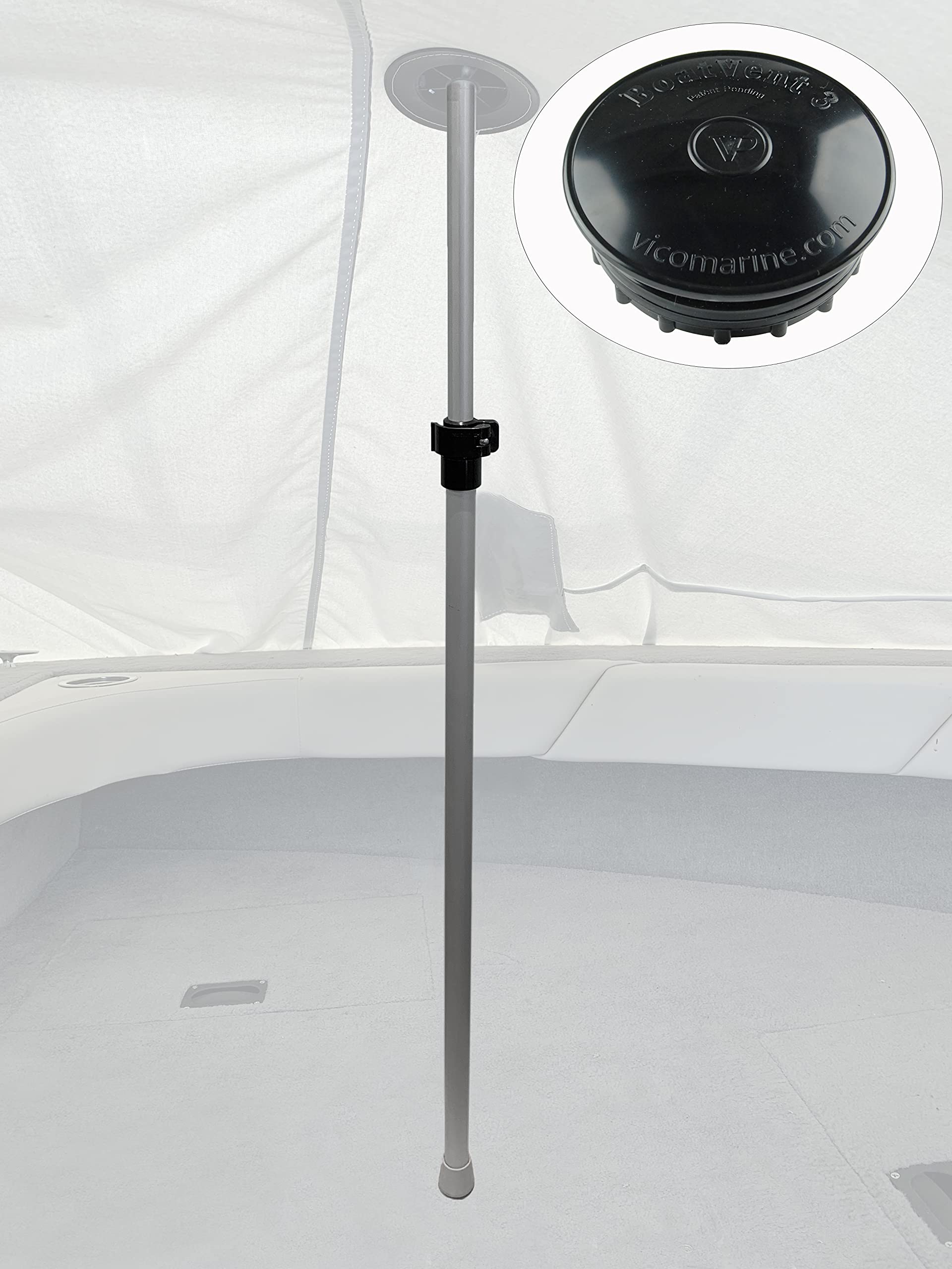 Vico Marine Support Pole (39" - 70") + Boat Vent 3 (GXP70A-1 BV3 BLK)