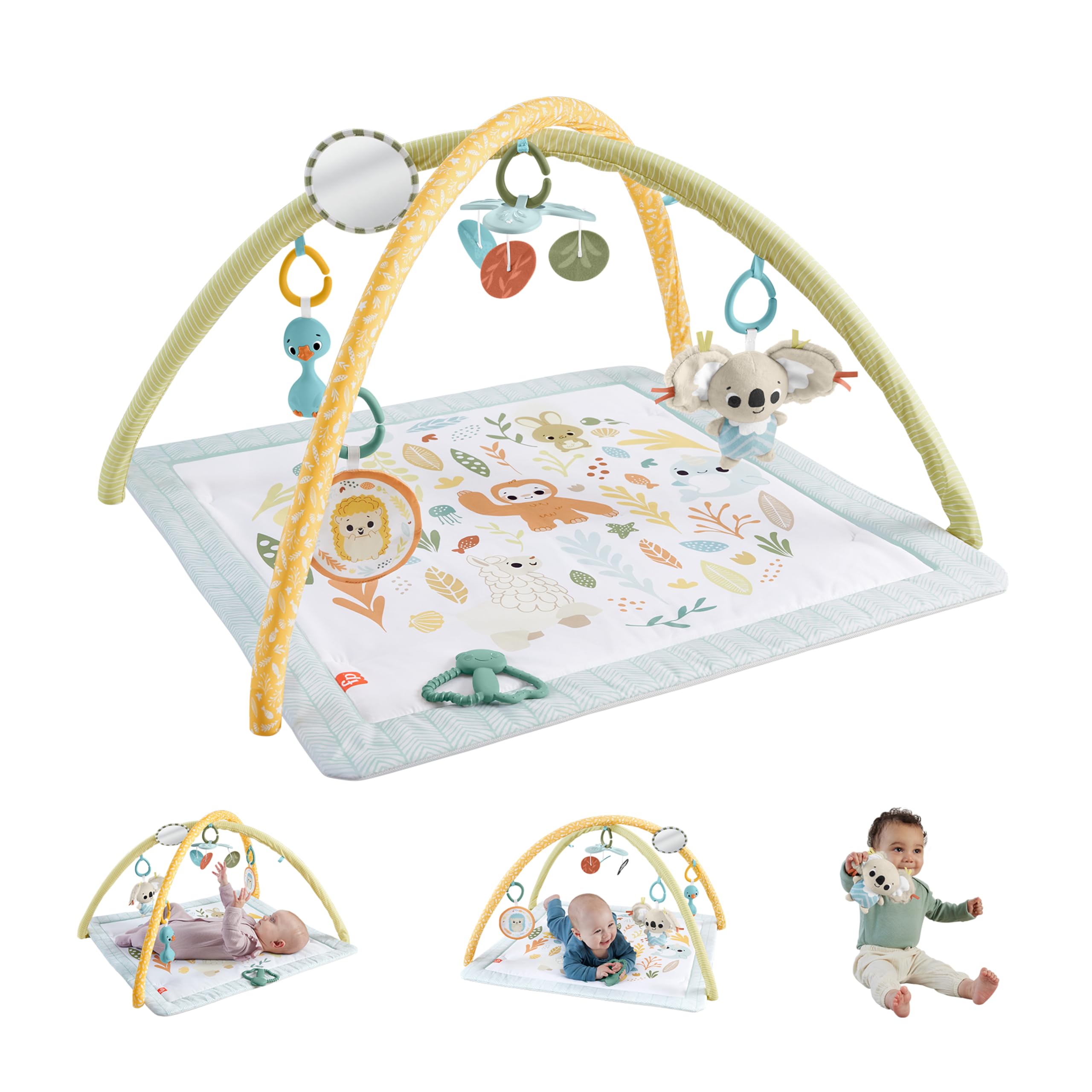 Fisher-Price Edukacyjna mata sensoryczna dla noworodków i niemowląt „Rozwój zmysłów”, karuzelka i aktywizujące zabawki sensoryczne, zabawa rozwojowa dla dzieci od narodzin, JMN74