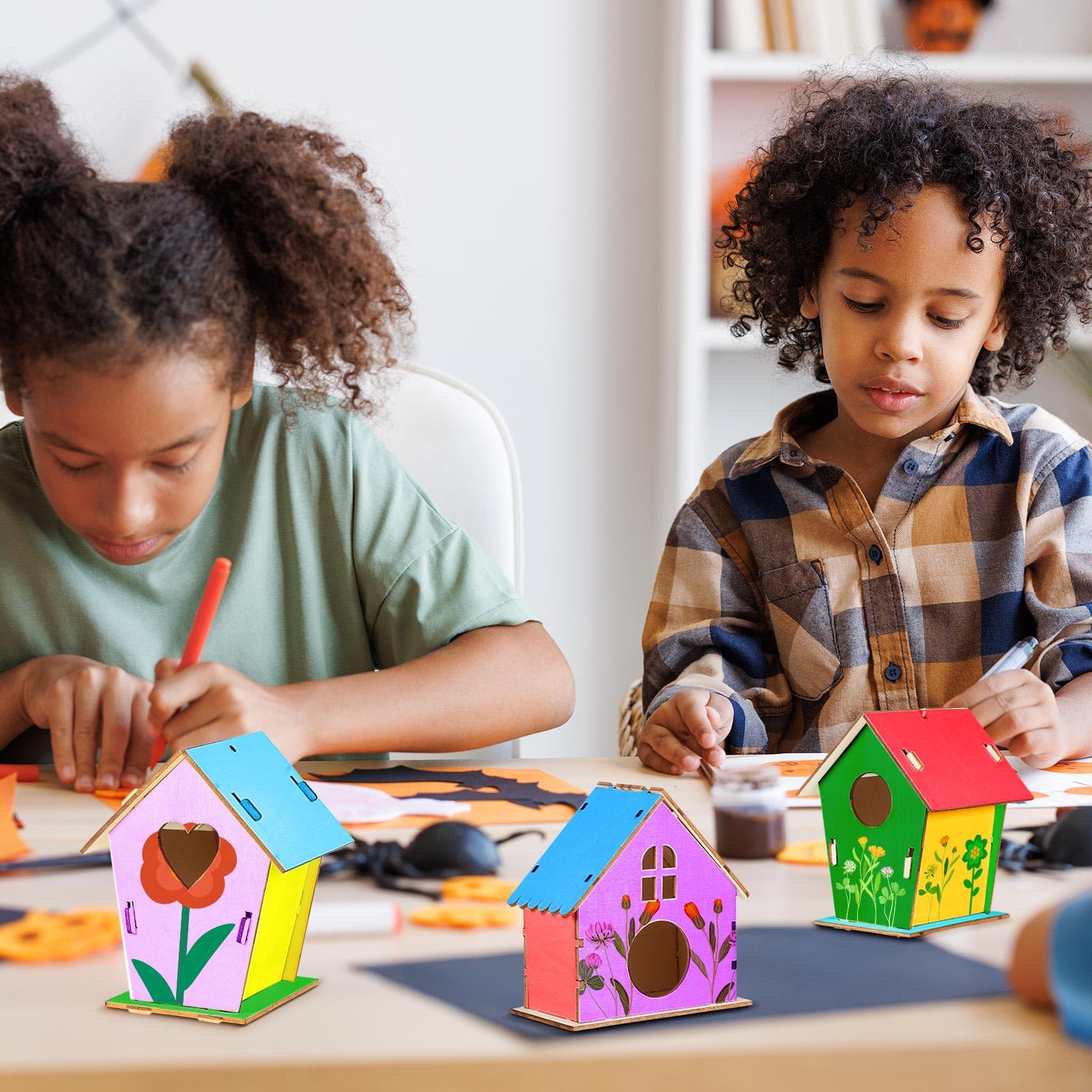 Juexica 15 casas de pájaros de madera de 4 pulgadas, casas de pájaros de madera sin terminar, kits de artes y manualidades de primavera, casas de pájaros de madera para niños a granel para que los