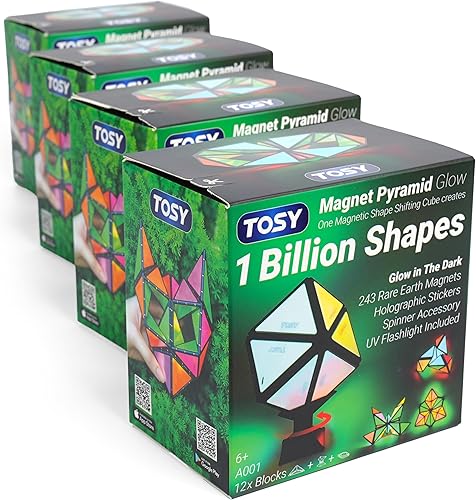 Miniatura 17 de TOSY Piedra Piramidal Magnética: 1 Cubo se Transforma en 1 Billón de Formas, 14 Piezas (12 Piezas de Rompecabezas y 2 Giradores), 243 Imanes, Regalo