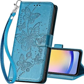 for Samsung Galaxy A17/A26/A18 5G Wallet case, Blue-Butterfly