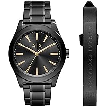 Armani Exchange Orologio per uomo, Movimento al quarzo a tre lancette e cassa da 44 mm con cinturino in acciaio, Set nero e oro