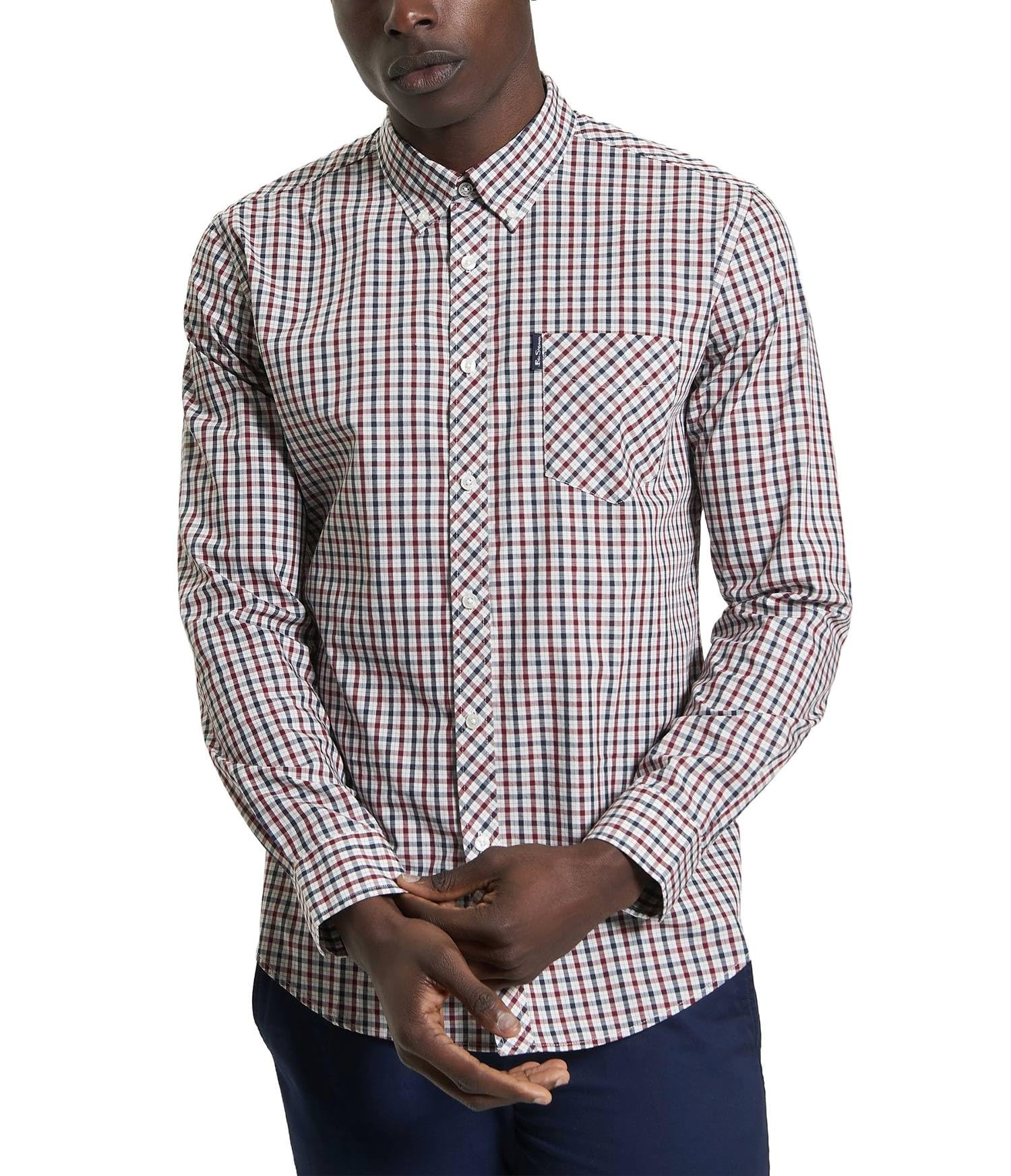 Ben Sherman Men's Signature House Check Shirt, Long Sleeved, Button-Down Collar (Red.) XXL