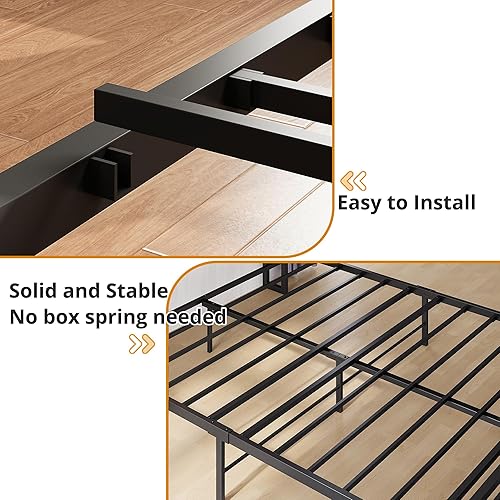 Miniatura 7 de LIKIMIO Base de cama tamaño Queen, cabecera de almacenamiento con estación de carga, cama de plataforma con cajones, no necesita somier, fácil