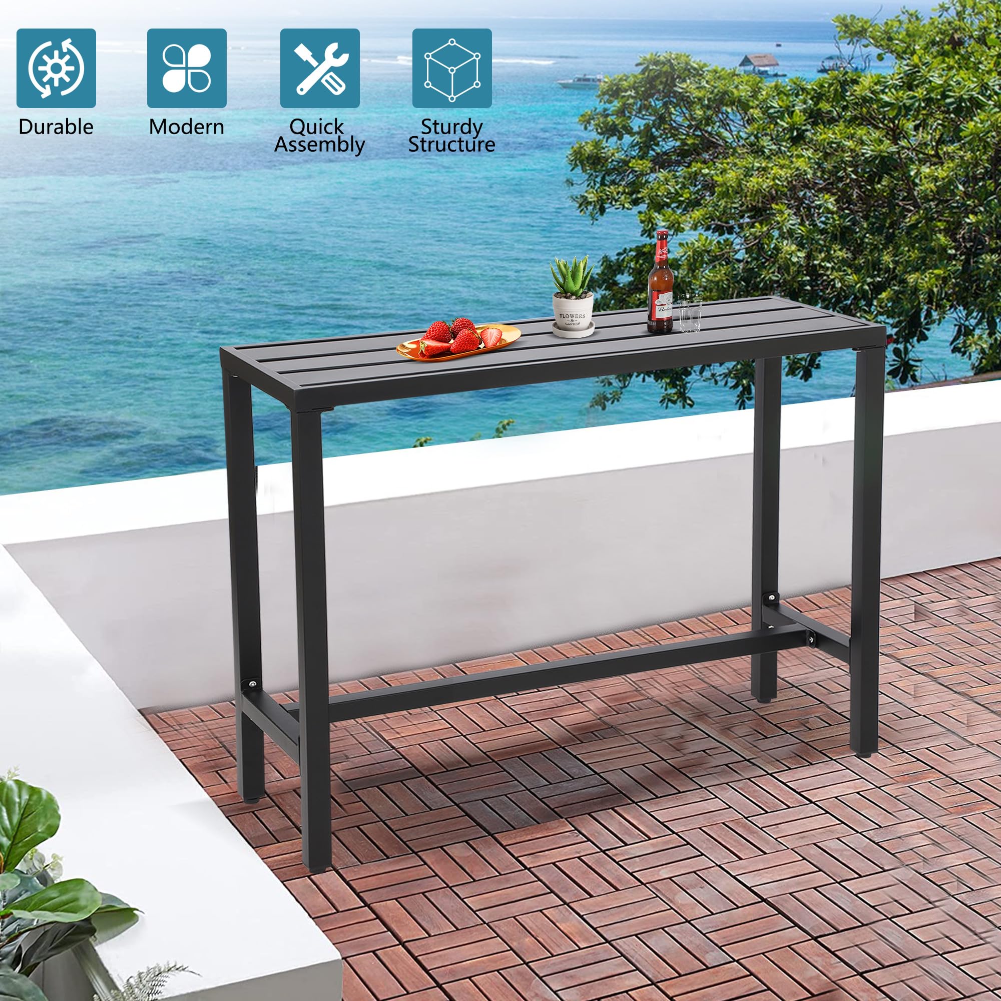 Outdoor Bar Height Table 40 Inch Outdoor Bar Table With Wheels - Narrow ...