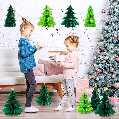 Miniatura 2 de 6 piezas de árbol de Navidad de panal, tres tamaños de papel 3D de Navidad colgantes para decoración de árbol de Navidad, suministros de fiesta
