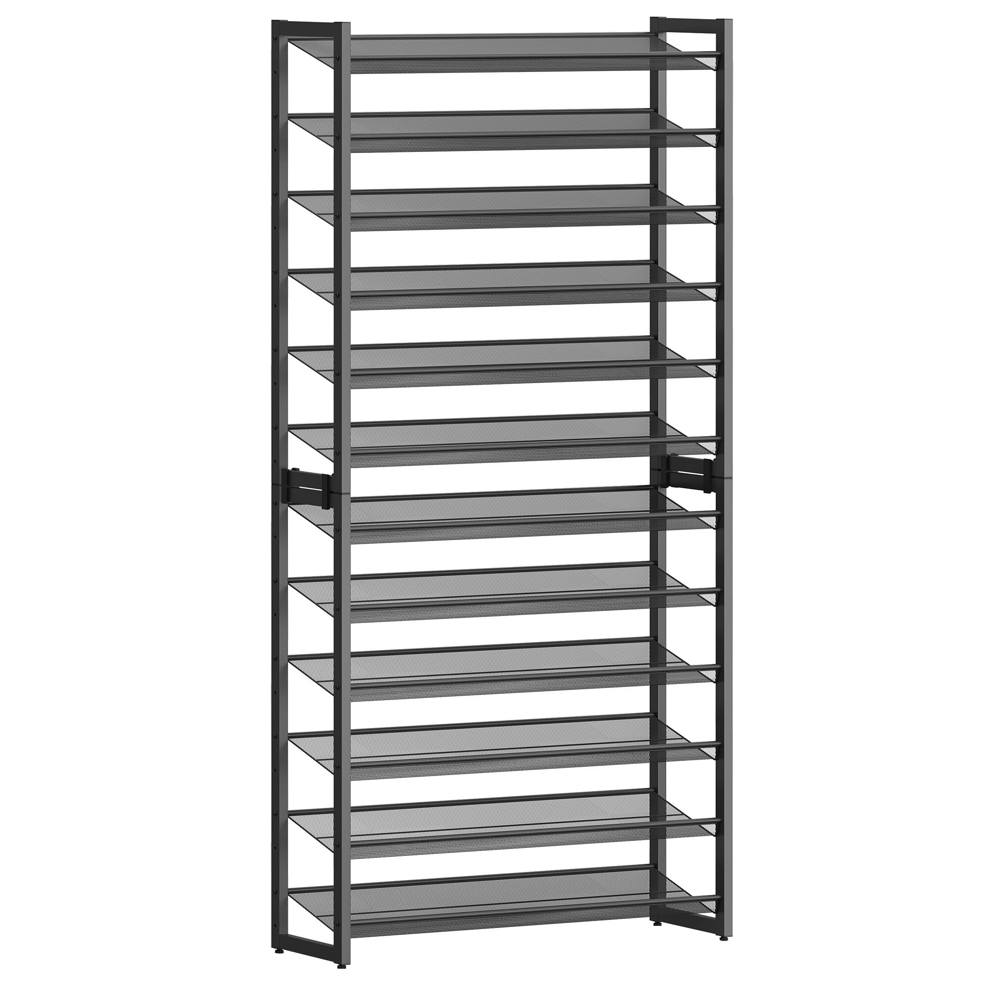 SONGMICS Étagère à Chaussures à 12 Niveaux, Empilable, Étagère de Rangement en Métal, Planches Réglables, 30,7 x 92,5 x 223 cm, 48-60 Paires, Noir LMR12B