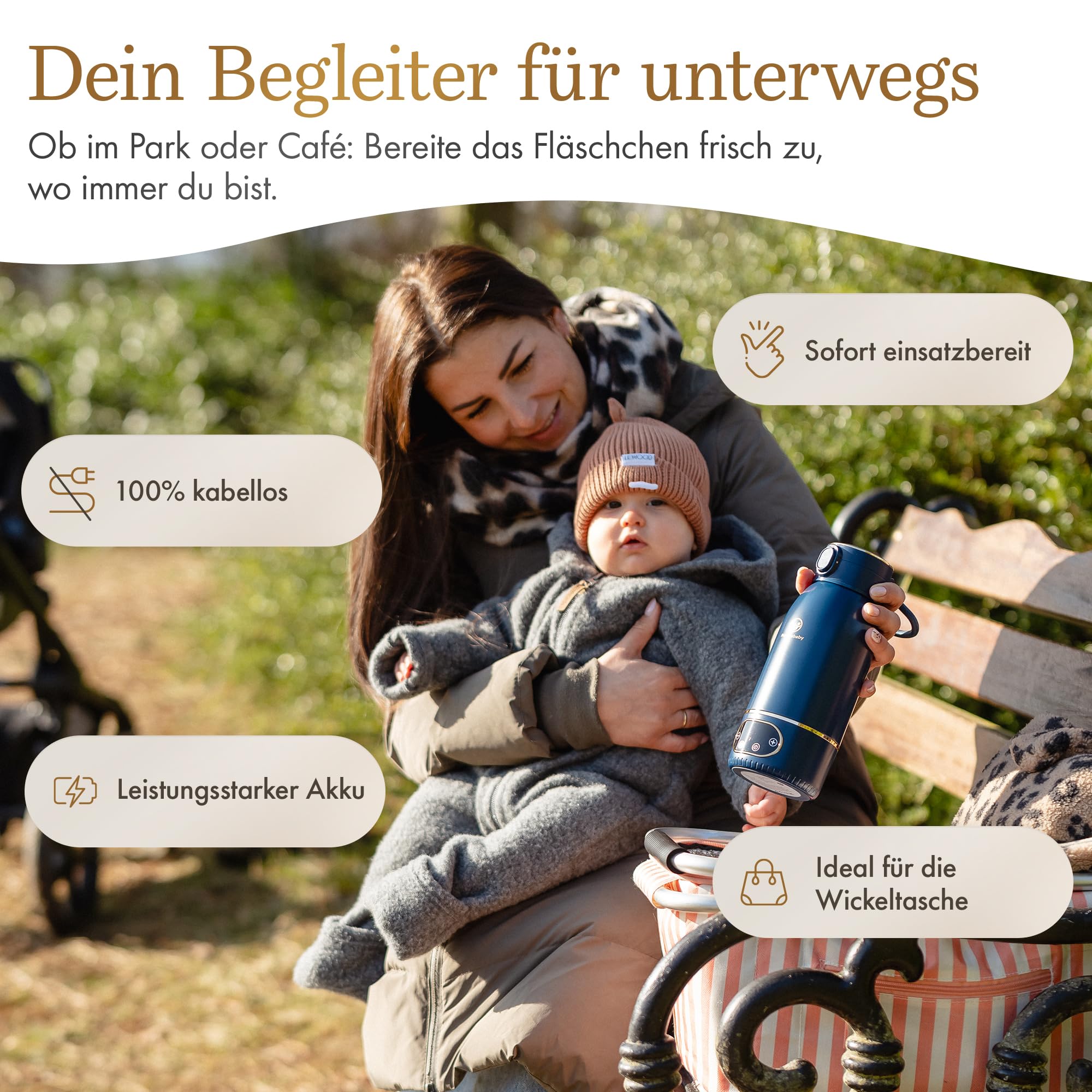 Chauffe-biberon portable pour biberons – Chauffe-biberon avec batterie pour les déplacements – Réglage précis de la température pour chauffer le lait de bébé – Chauffe-biberon compact pour les voyages