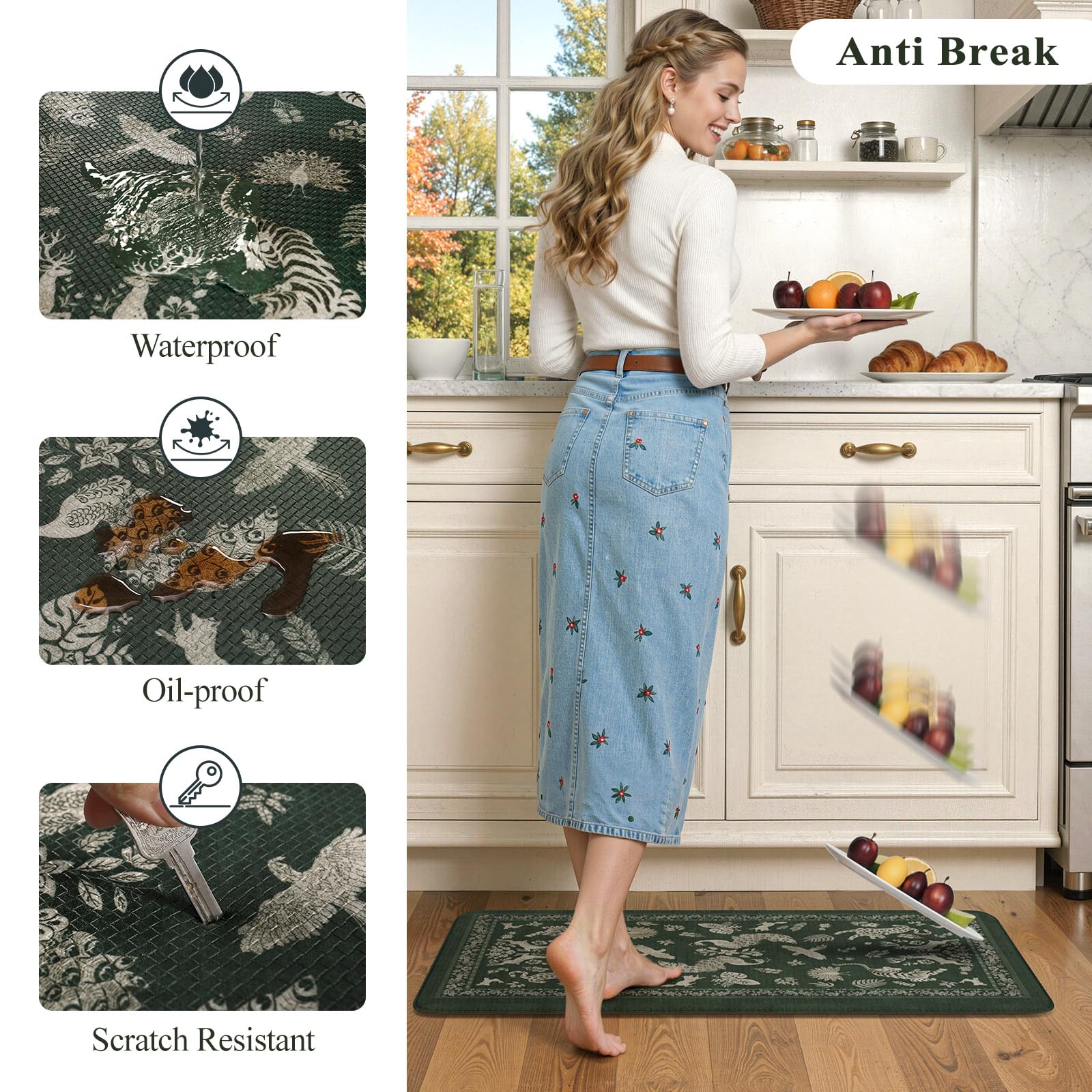 LEEVAN Set di 2 tappetini da cucina anti-fatica per pavimento della cucina, antiscivolo, imbottiti, in memory foam, impermeabili, ergonomici, per bar, ufficio, scrivania, lavanderia