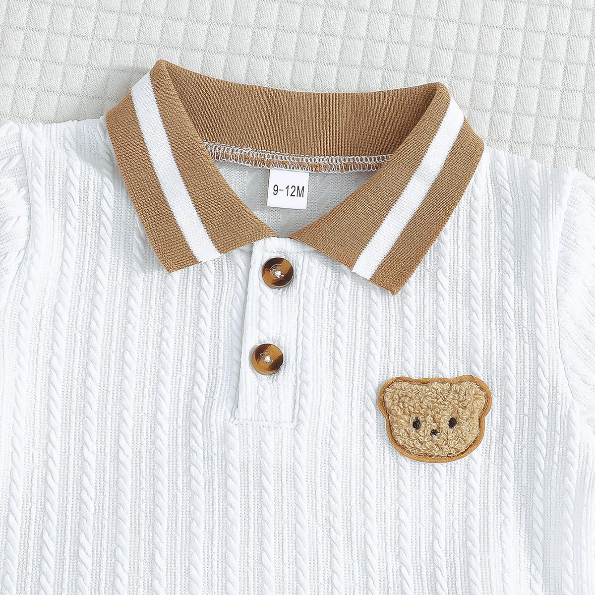 Ensemble Vêtements pour Bébés Garçons Été Tenues Polo Ours Mignon à Manches Courtes Short à Boutons et Poches 2Pcs Printemps Vêtements - 5