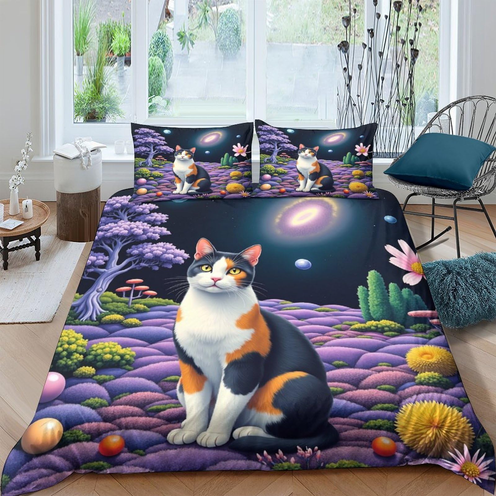 Ctjqhvkz Style-4 3D Printed Fantasy Cat Garden Fitted Sheet Microfiber Soft Anti-Slip Bed Cover For Bedroom Guest Room Decor Single（135X200cm）