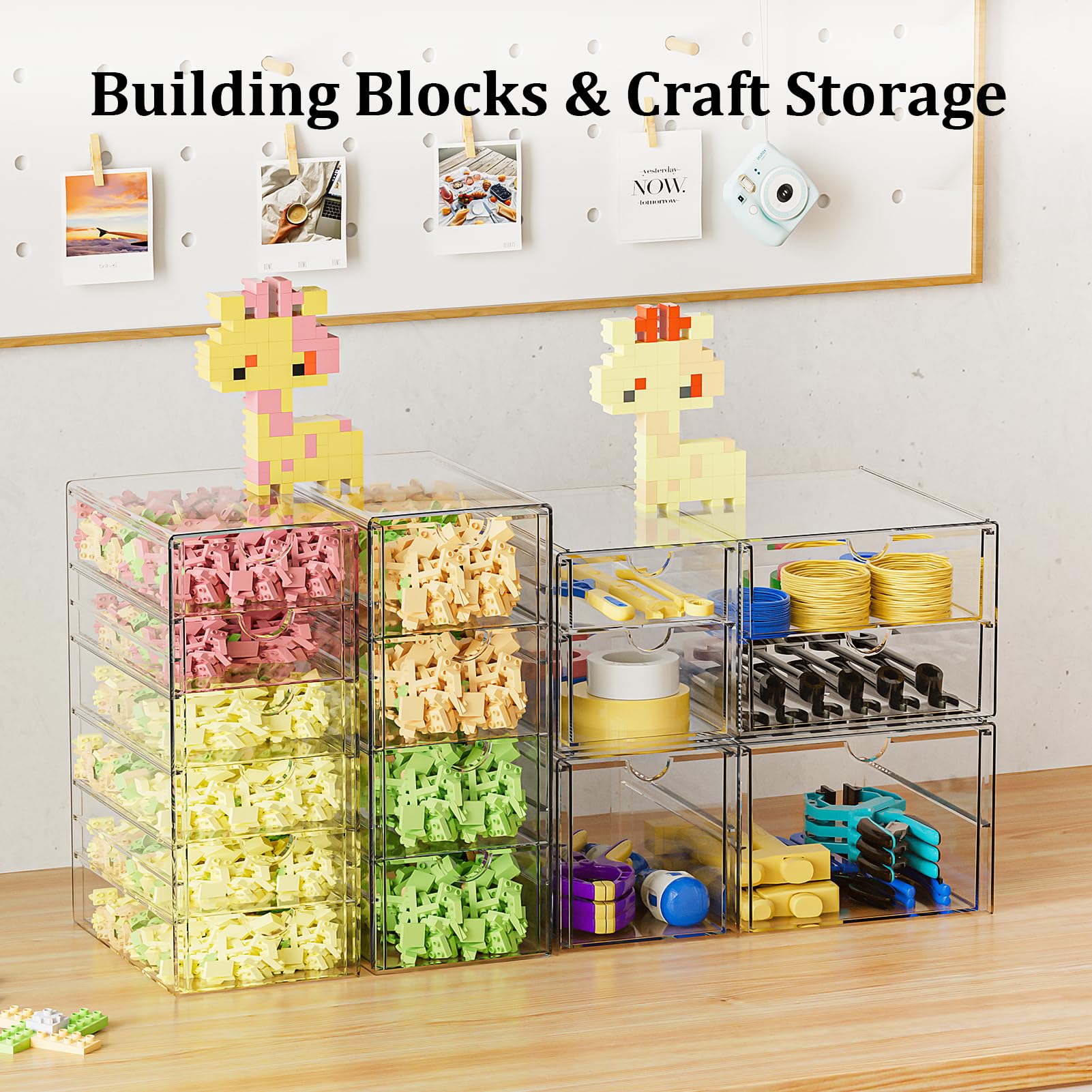 SortNStore Organiseur de Bureau à 16 tiroirs: Lot de 4 avec Patins Antidérapants | Boîte Empilable pour Cosmétiques, fournitures de bureau, outils et blocs de construction