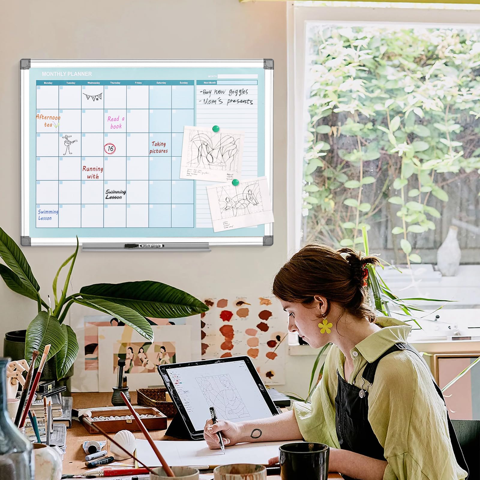 MAKELLO Whiteboard Monatsplaner 90x60cm Abwischbar Kalender mit nächstem Monat Büro