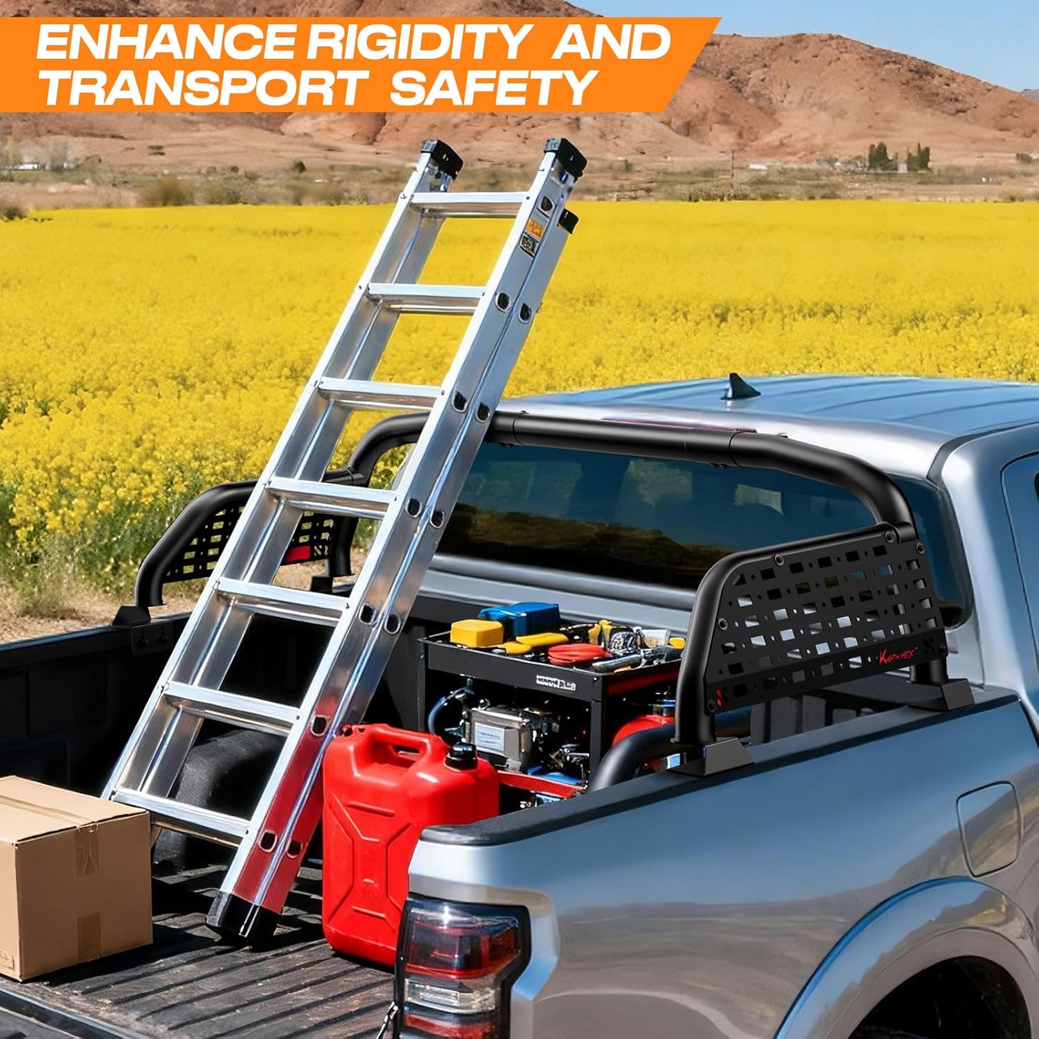 Universal Truck Bed Roll Bar Adjustable Black Chase Racks for Trucks, Sport Roll Bar for Silverado/Sierra,F-150/F-250/F-350,Ford Ranger,Frontier/Titan,Tundra,Honda Ridgeline