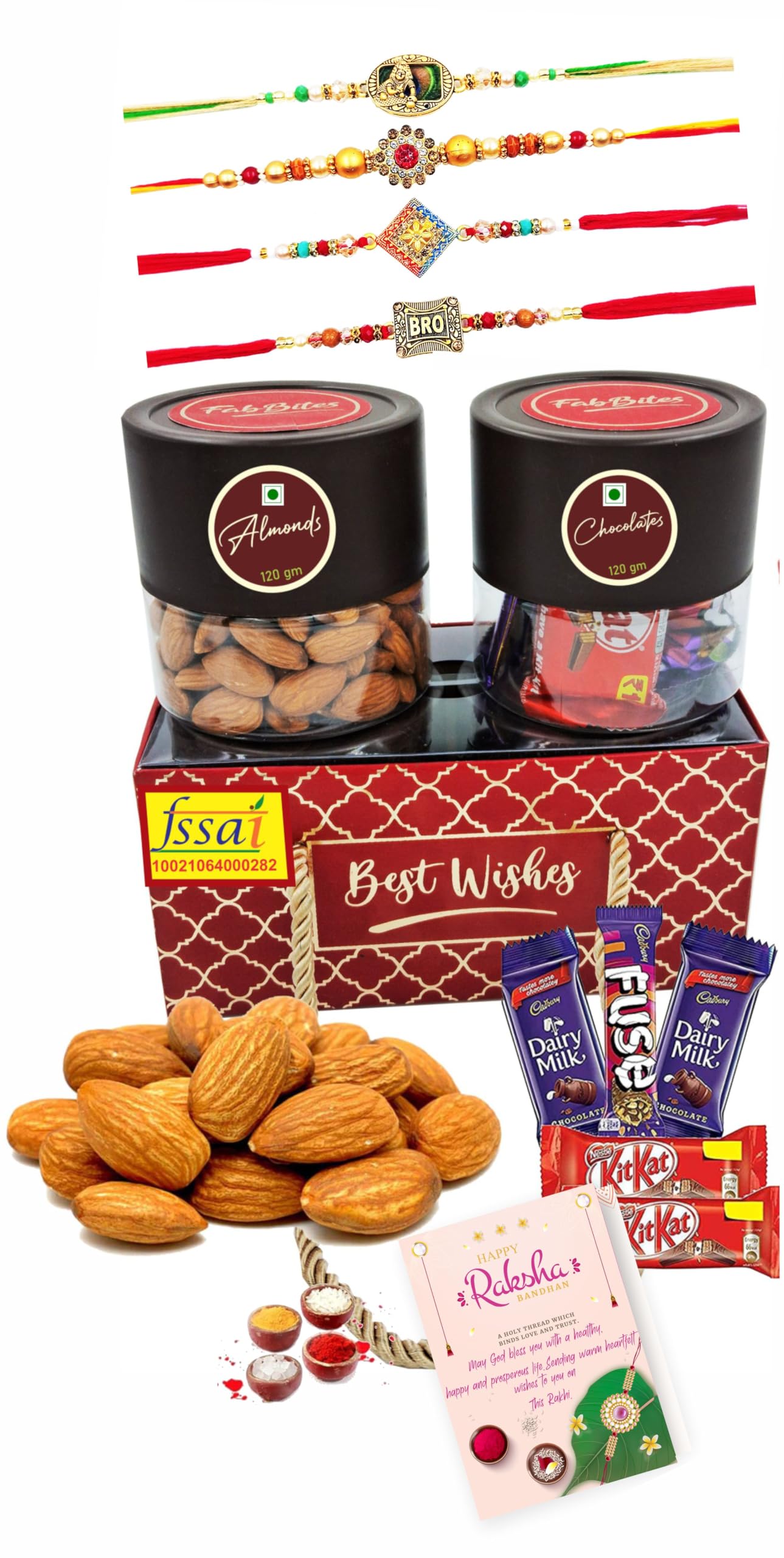 Fabbites Rakhi Gift Hamper for Brother | Set of 4 Rakhi with Dry Fruit n Chocolate Gift Hamper | Super Sweet Gift for Bhaiya and Bhabhi (B0D8FGL5BT) Amazon Price History, Amazon Price Tracker
