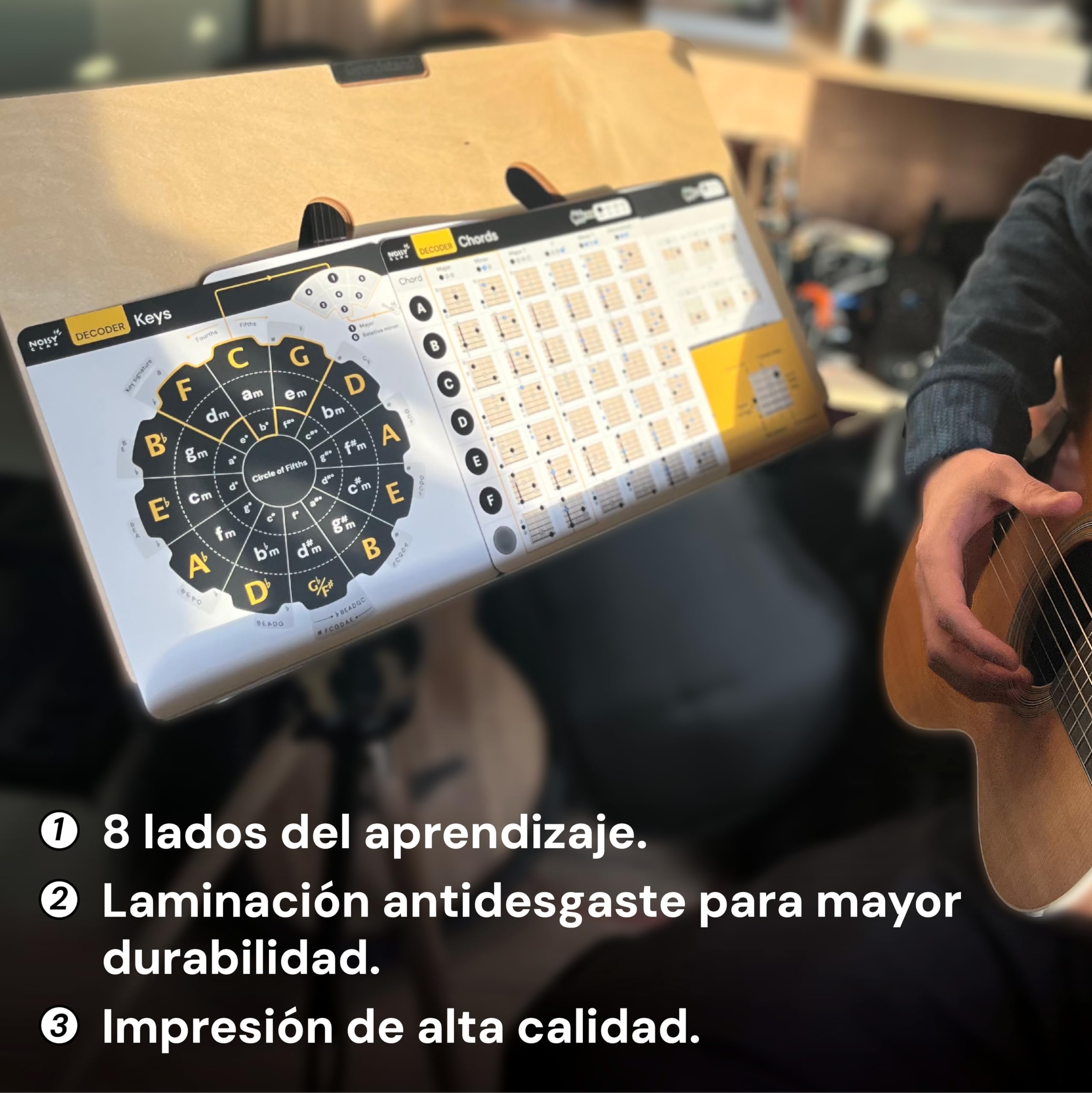 Hojas de trucos de tablas de acordes de guitarra - Herramienta de aprendizaje musical para el regreso a clases - Escalas de guitarra, tríadas, tonalidades, círculo de quintas. Teoría de la guitarra