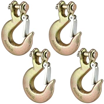 SOUJAP 4 Pack 5/16 Inch Clevis Chain Grab Hook with Safety Latch, Forged Steel G70 Clevis Grab Hook, Heavy Duty Safety Chain Hook for Trailer Wrecker Truck, 4700 Lbs Load Capacity
