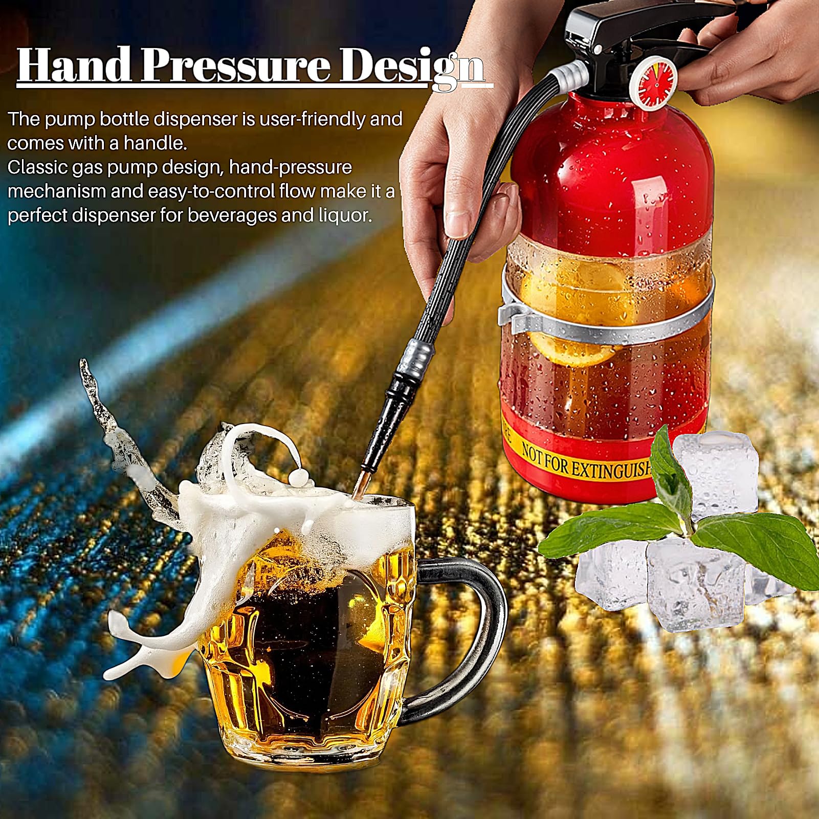 Dispensador de licor divertido con forma de extintor, dispensador de licor de 2L/70 onzas, dispensadores de bebidas para vino, licores, cerveza y bebidas 4