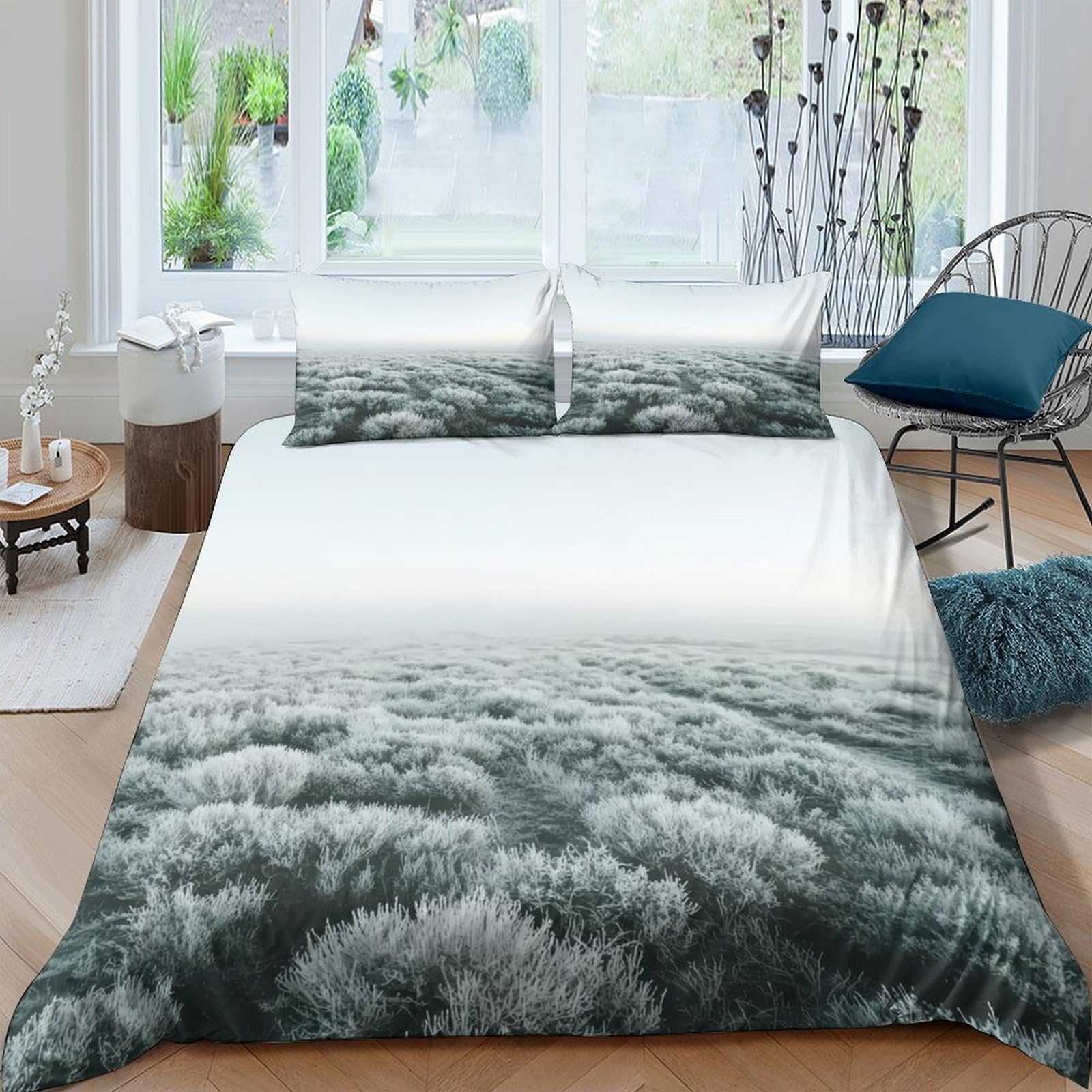 Ctjqhvkz Style-9 3D Printed Misty Forest Fitted Sheet Microfiber Soft Green Landscape Bed Cover For Bedroom Guest Room Decor Mattress Protection Single（135X200cm）
