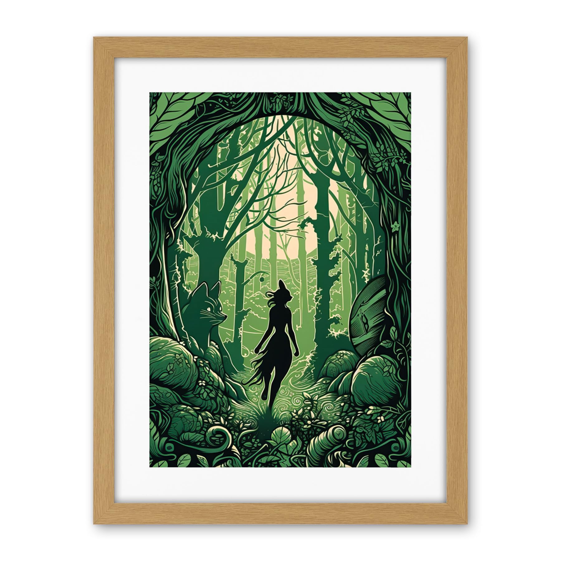 Artery8 Anthropomorphic Fox Silhouette Forest Art Nouveau Artwork Framed Wall Art Print 18X24 Inch