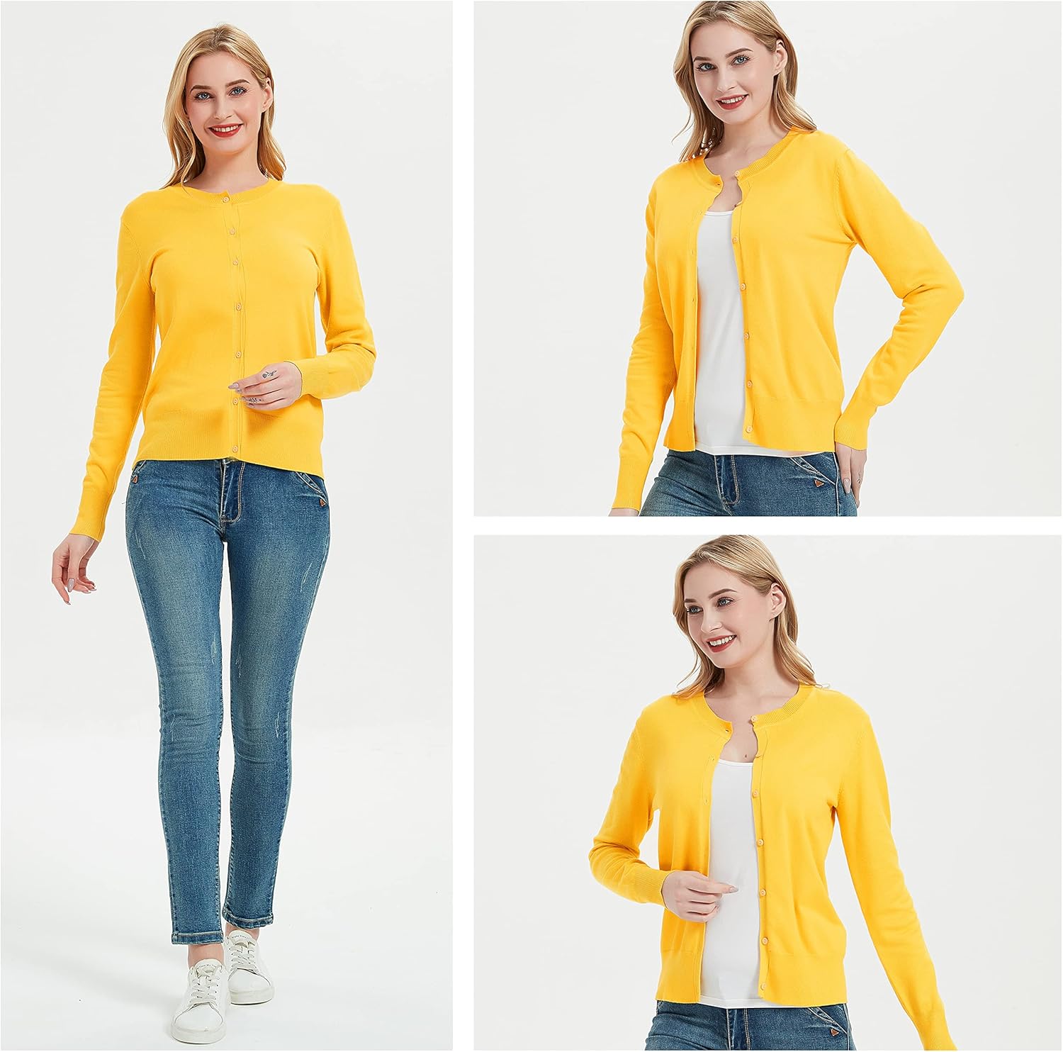 Women's Crew Neck Button Down Long Sleeve Cardigan Sweater - Image 2