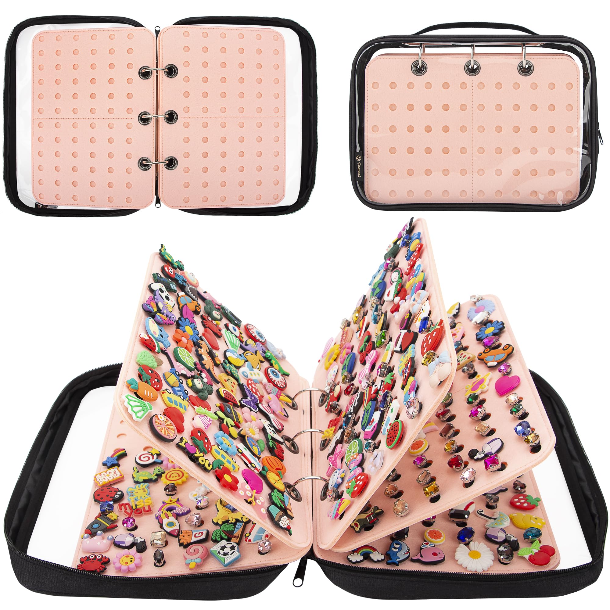 PACMAXI Shoe Charms Organizer, Shoe Charms Display Holder with 5 Pages, Portable Travelling Storage Bag for Shoe Charm Collection Book (Shoe Charm Not